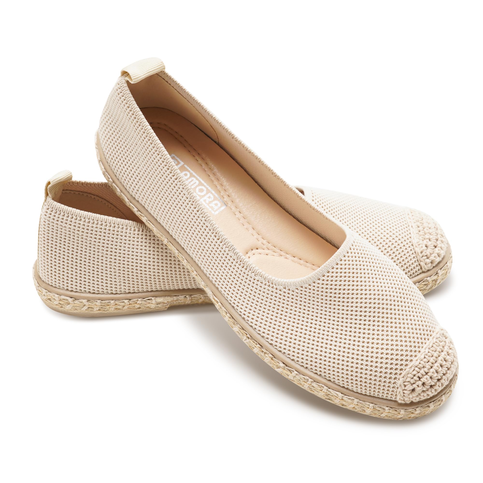 GLAMORA Damen Ballerinas Espadrilles Strick Atmungsaktiv Leicht Bequem Flache Schuhe rutschfest Flexible Sohle Slip On Manoletinas Zweifarbig