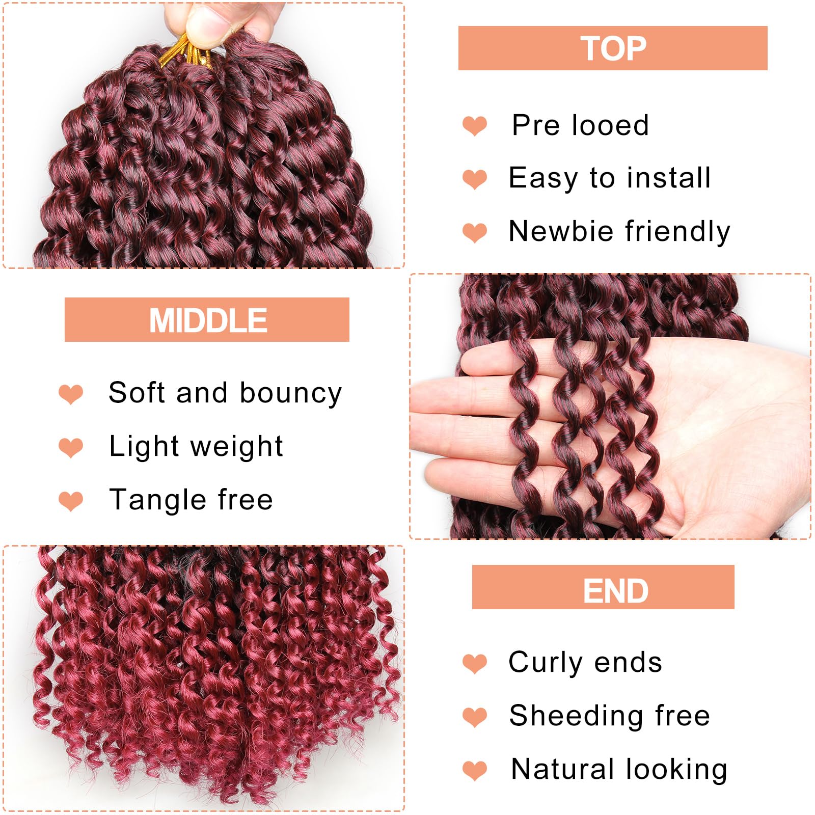 Mscat Passion Twist 18 Inch 7 Packs Ombre Burgundy Water Wave Hair for Butterfly Locs - Synthetic Crochet Braiding Extension TBUG# - Image 2