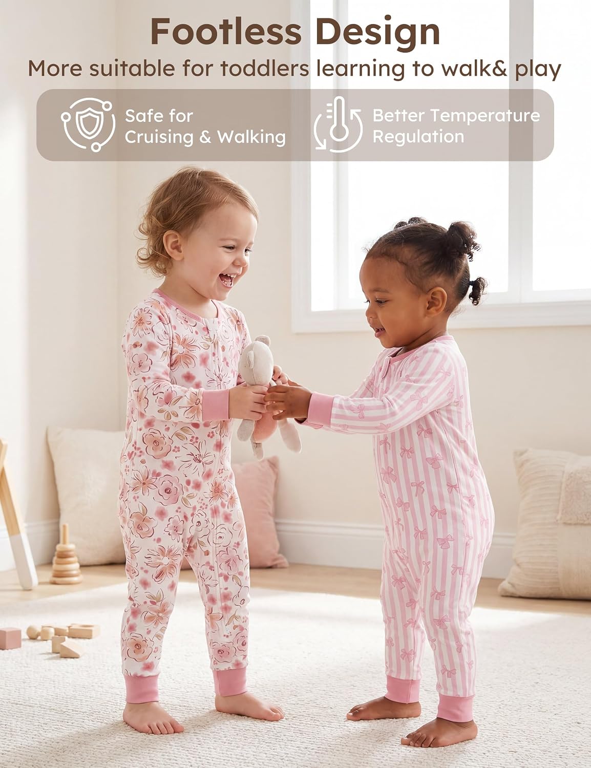 Yoofoss Toddler pajamas 100% Organic Cotton Baby Sleeper for Boys girls, 2-way Zipper Footless Romper 3 Pack Baby Pjs