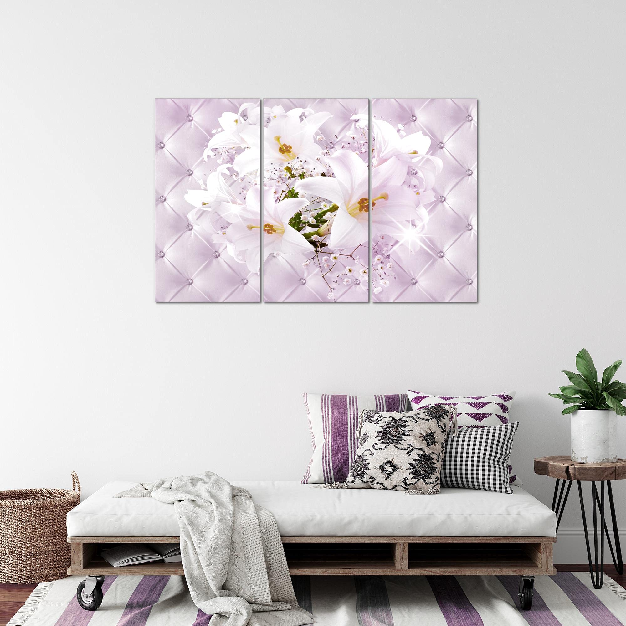 Runa Art Fiori Gigli Quadri Soggiorno Grande Pink Viola Astratto 120 x 80 cm 3 Pezzi Decorazione Murale 030431b