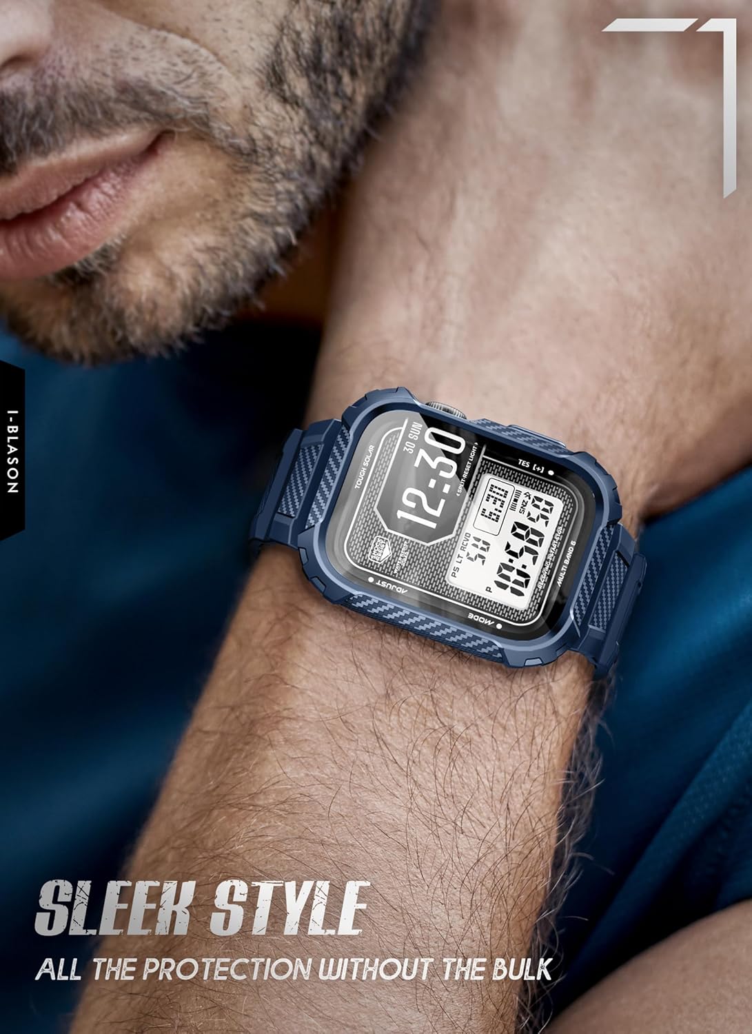 i-Blason Armorbox Compatible with Apple Watch Band [44mm] for Apple Watch Series 6/SE2/SE/5/4, Rugged TPU Watch Band with 2-Pack Bumper Cases [Built-in Tempered Glass Screen Protector] (DarkBlue,