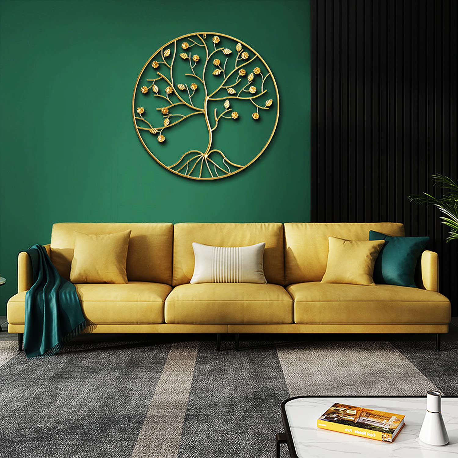 Decoración de Pared Arte de la pared Estatua de la pared Arte moderno Colgante de pared Árbol de la vida de metal dorado Decoración de la pared Arte de la pared del árbol genealógico grande, Escultura