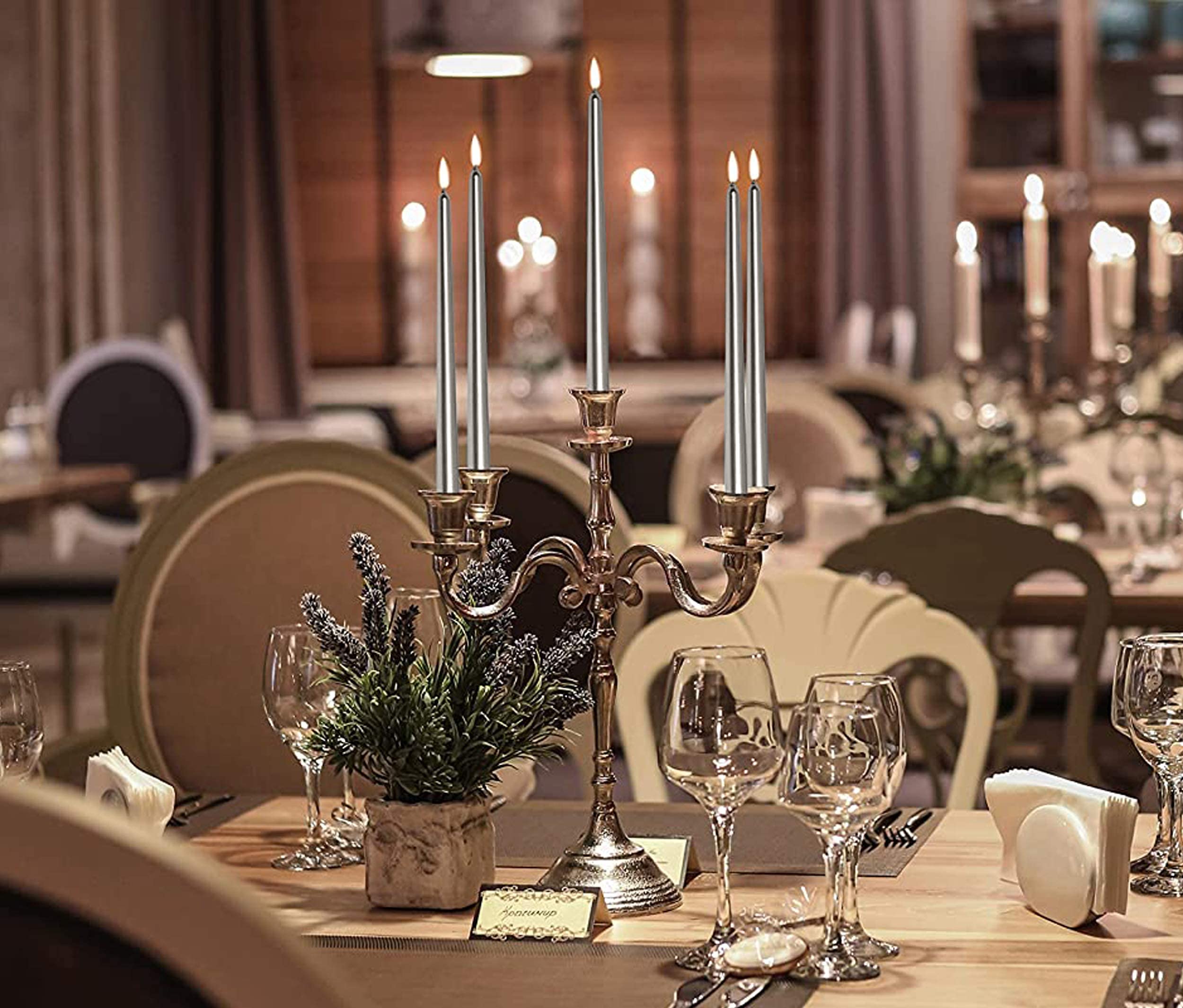 Hyoola Stożkowe Świece Dekoracyjne – Świece Stożkowe – Świeczka Bezzapachowa – Świece Niekapiące – Eleganckie Świece Ozdobne 25 cm, Metaliczny tytan - 12 Sztuk - Czas Spalania 8 Godzin