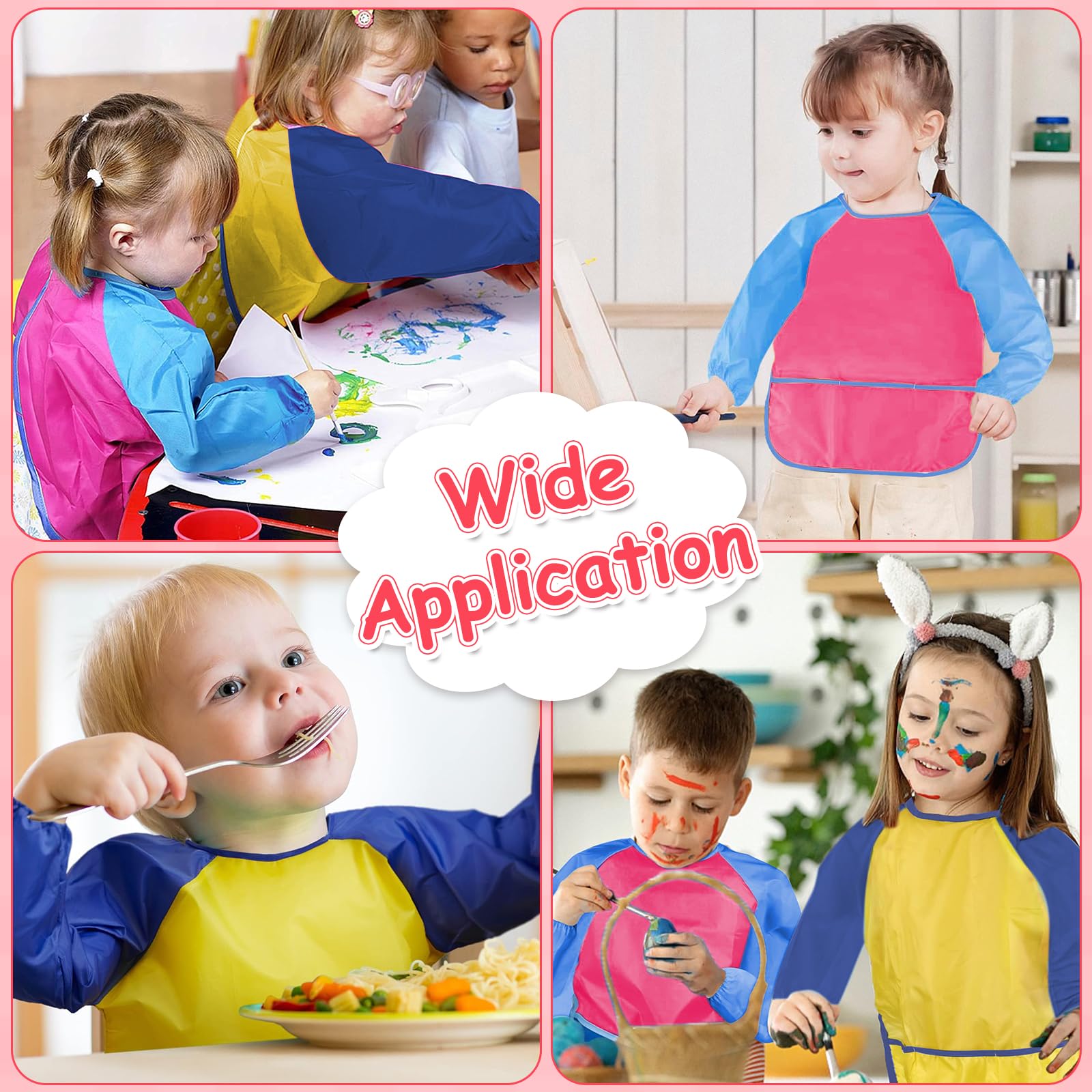 24 grembiuli da pittura per bambini, con tasche a maniche lunghe, impermeabili, per artisti, con 3 tasche, per bambini dai 3 agli 8 anni, per cucinare e mangiare, taglia M