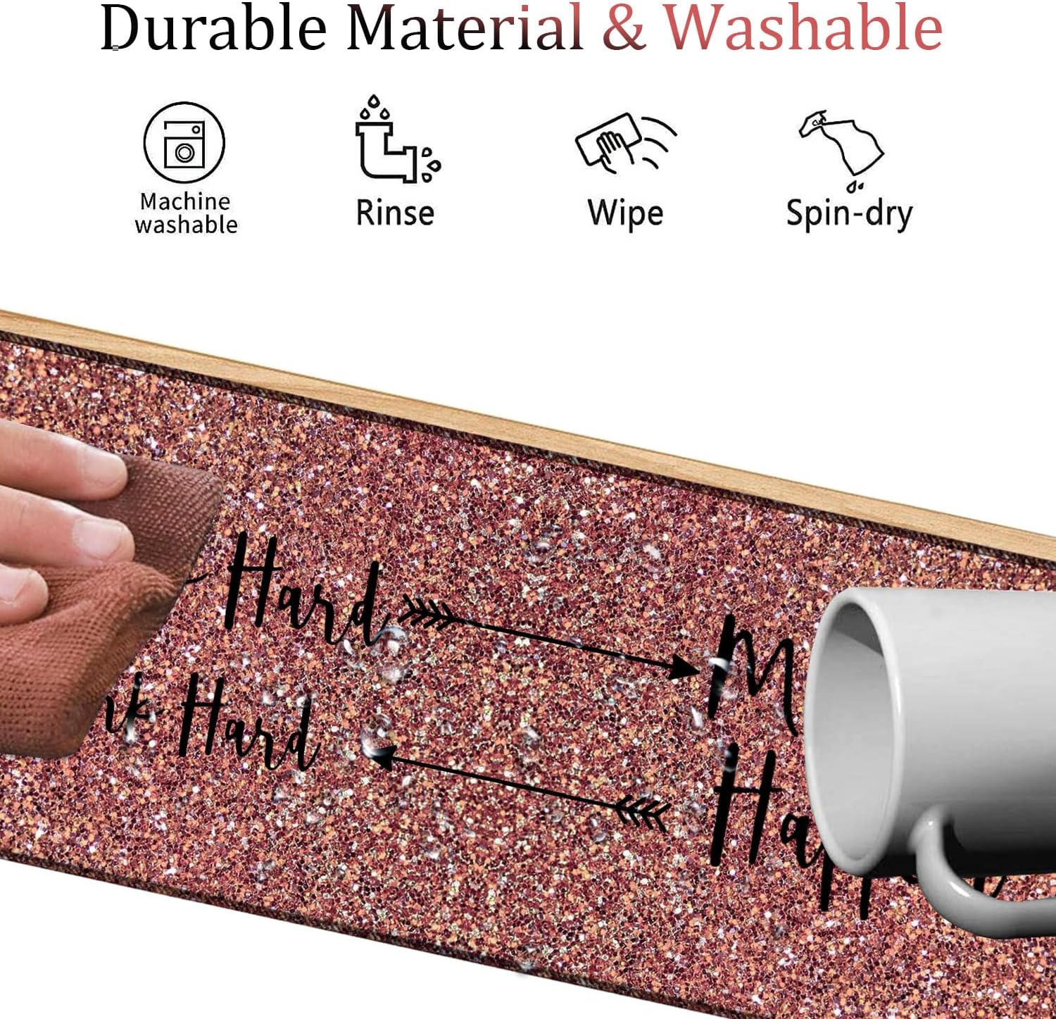 Large Gaming Mouse Pad + Keyboard Wrist Support + Mouse Wrist Rest + Coaster, Table Pad with Stitched Edge Memory Foam Ergonomic Wrist Pad Set, Stay Positive Work Hard and Make It Happen