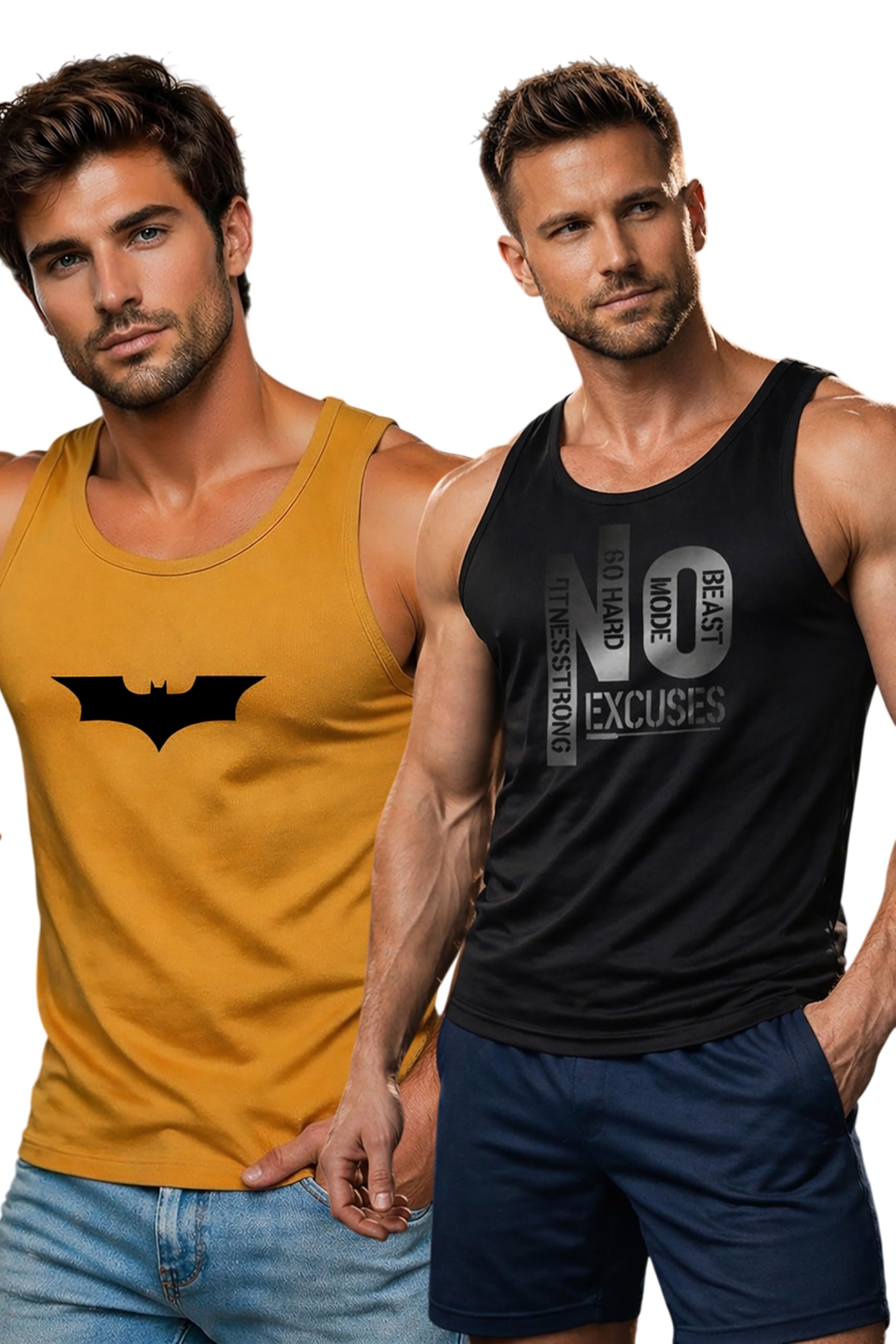 Polyester Letter Printed Vest for Men - Pack of 2 | Round Neck | Sleeveless | Regular Fit | Summer & Gym Wear Tank Top for Men-image-49