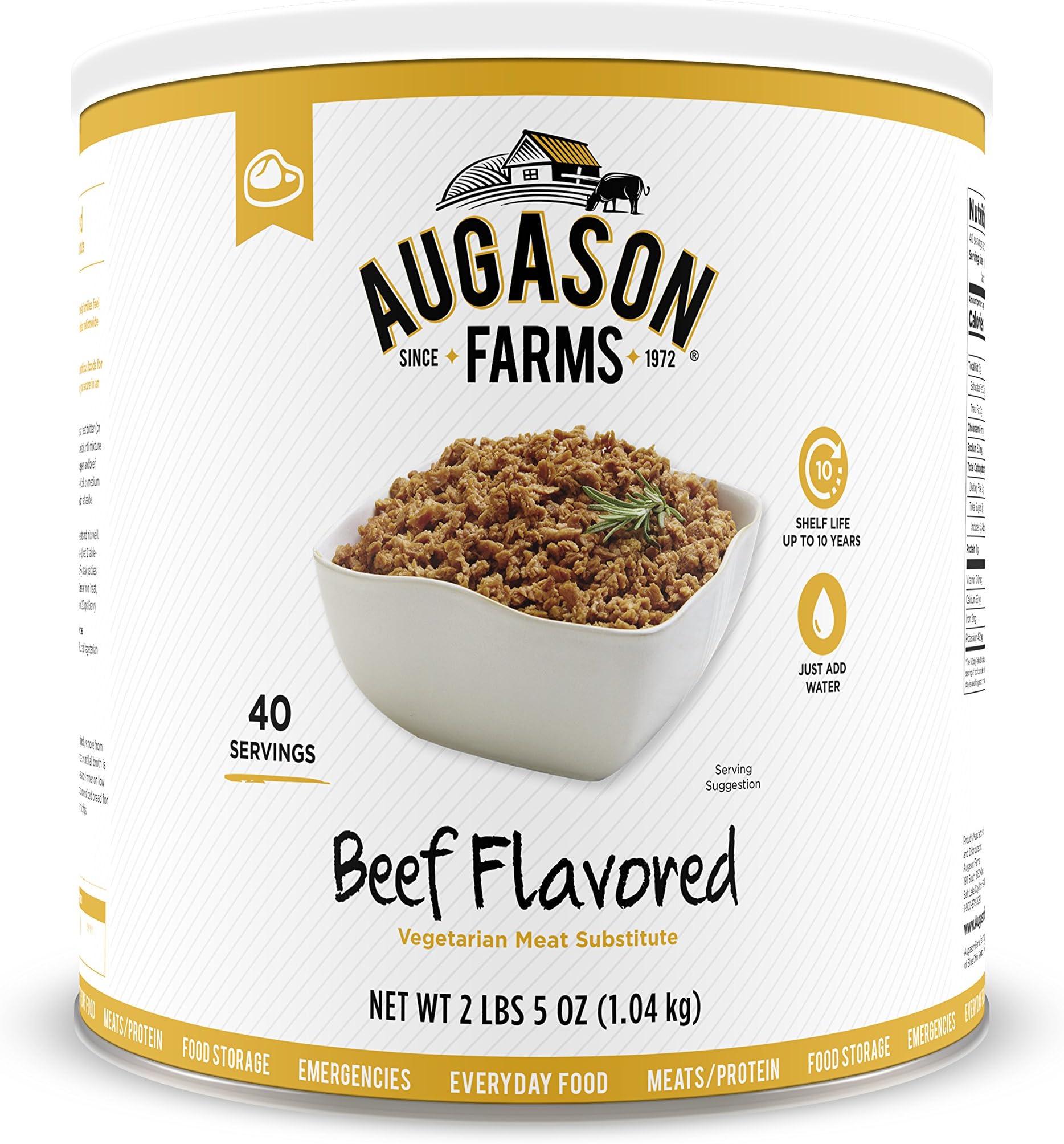 Augason Farms Beef Flavored Vegetarian Meat Substitute 2 Lbs 5 OZ No. 10 Can