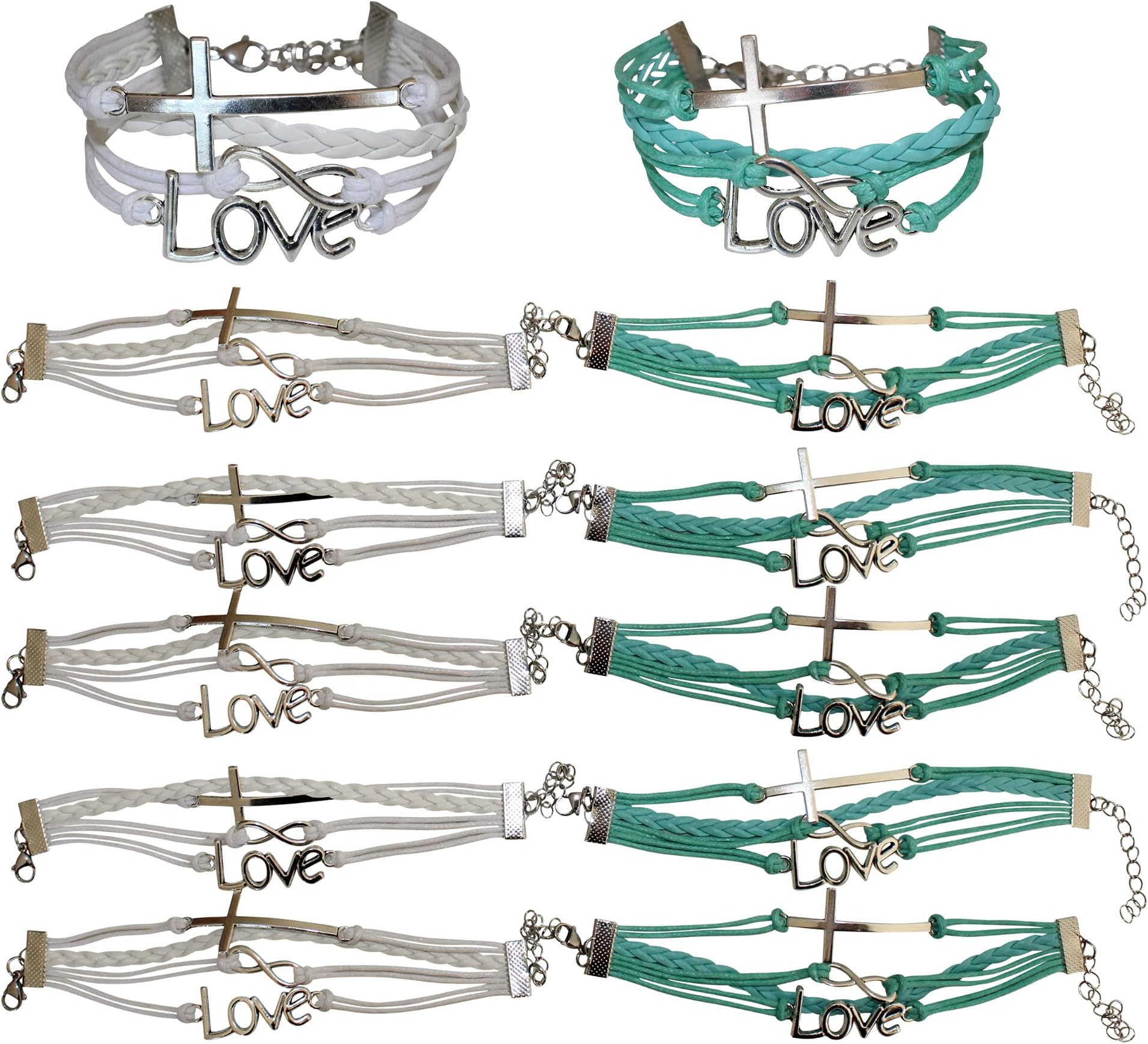 Infinity Love & Cross Christian Bracelet 10 Pack - Perfect Christian Favors for Women and Girls, Ideal for Youth & Teacher Appreciation - Display Box Included for Neighborhood Church Sales