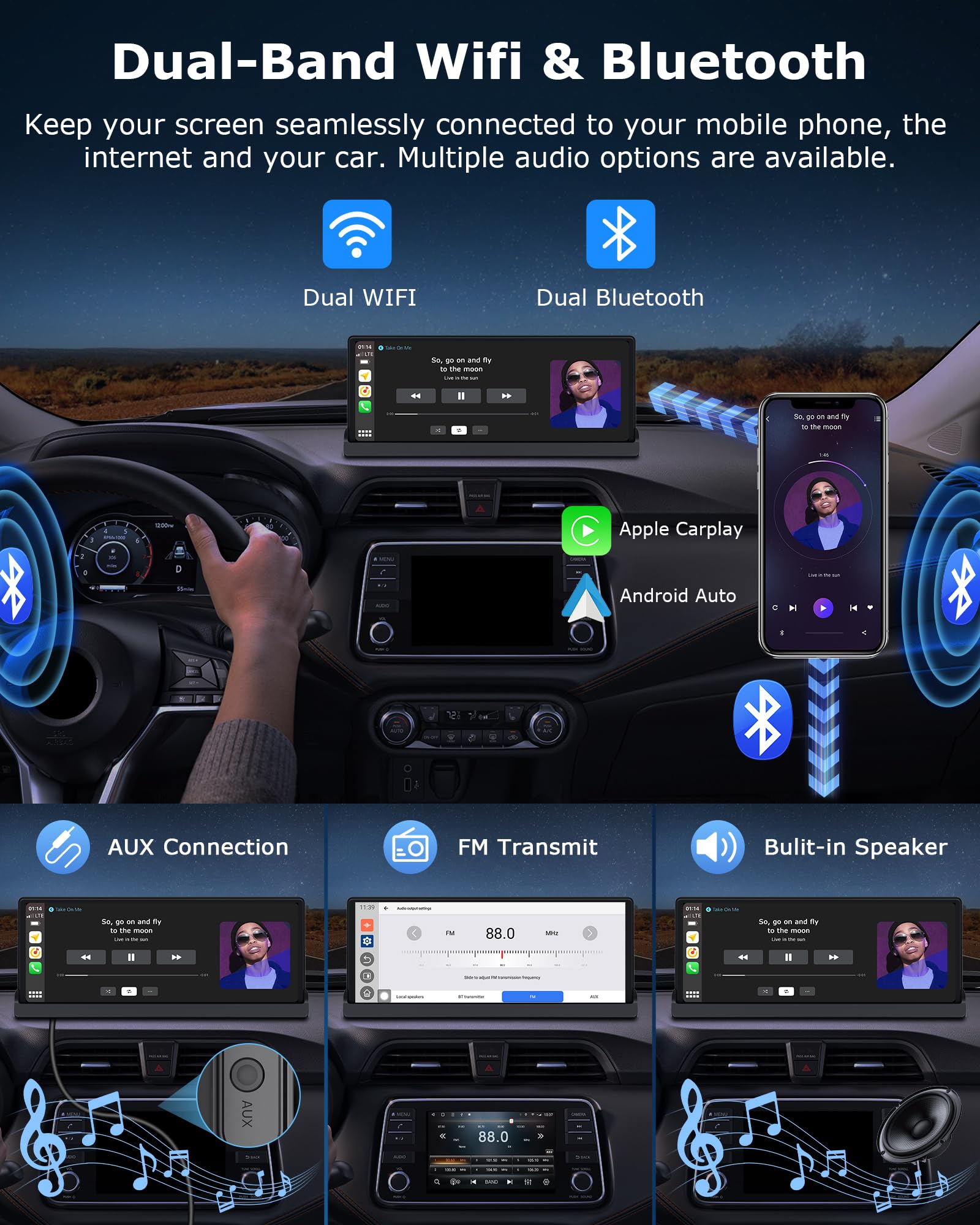 2026 Net-Flix Pantalla Coche Carplay Android Auto con Youtube/Tiktok, Soporte Exclusivo 10,26 Pulgadas Pantalla Carplay Coche Radio Car Play con Cámara de Marcha Atrás WLAN de Doble Banda, Bluetooth