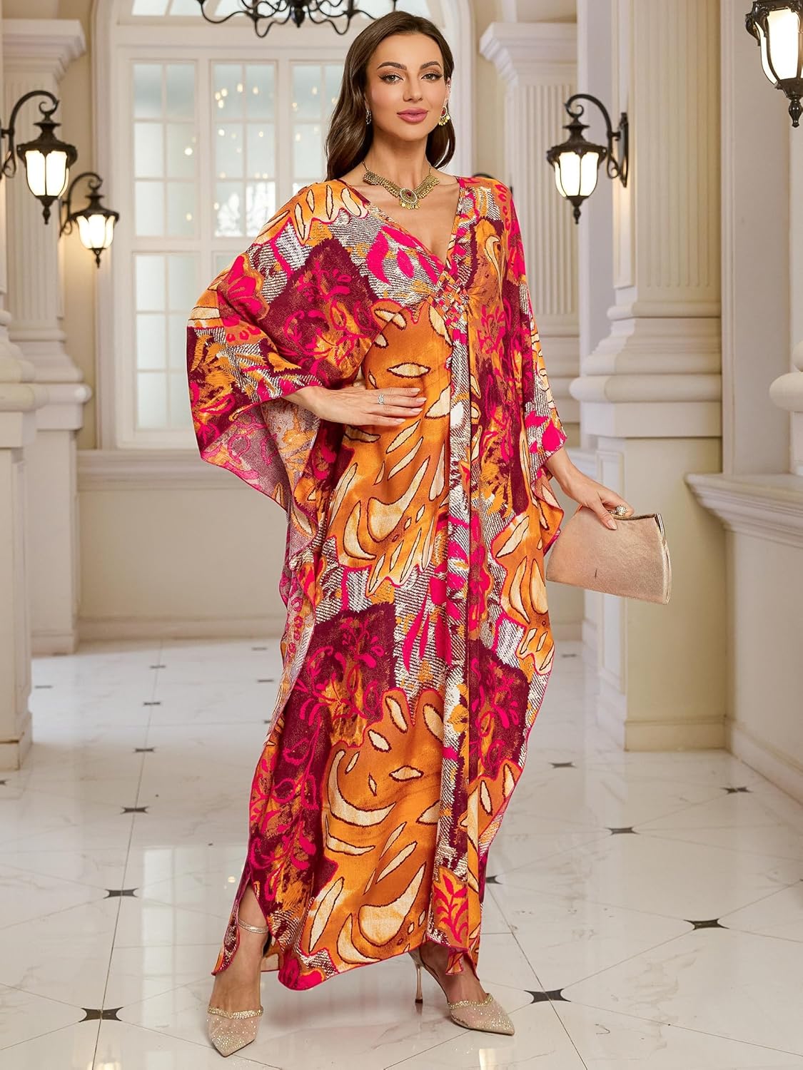 Boho Kaftan Plus Size Dress for Women, Batwing Sleeve Beach Cover Up, Casual Loose-Fit Loungewear and Swimsuit Dress - Image 5