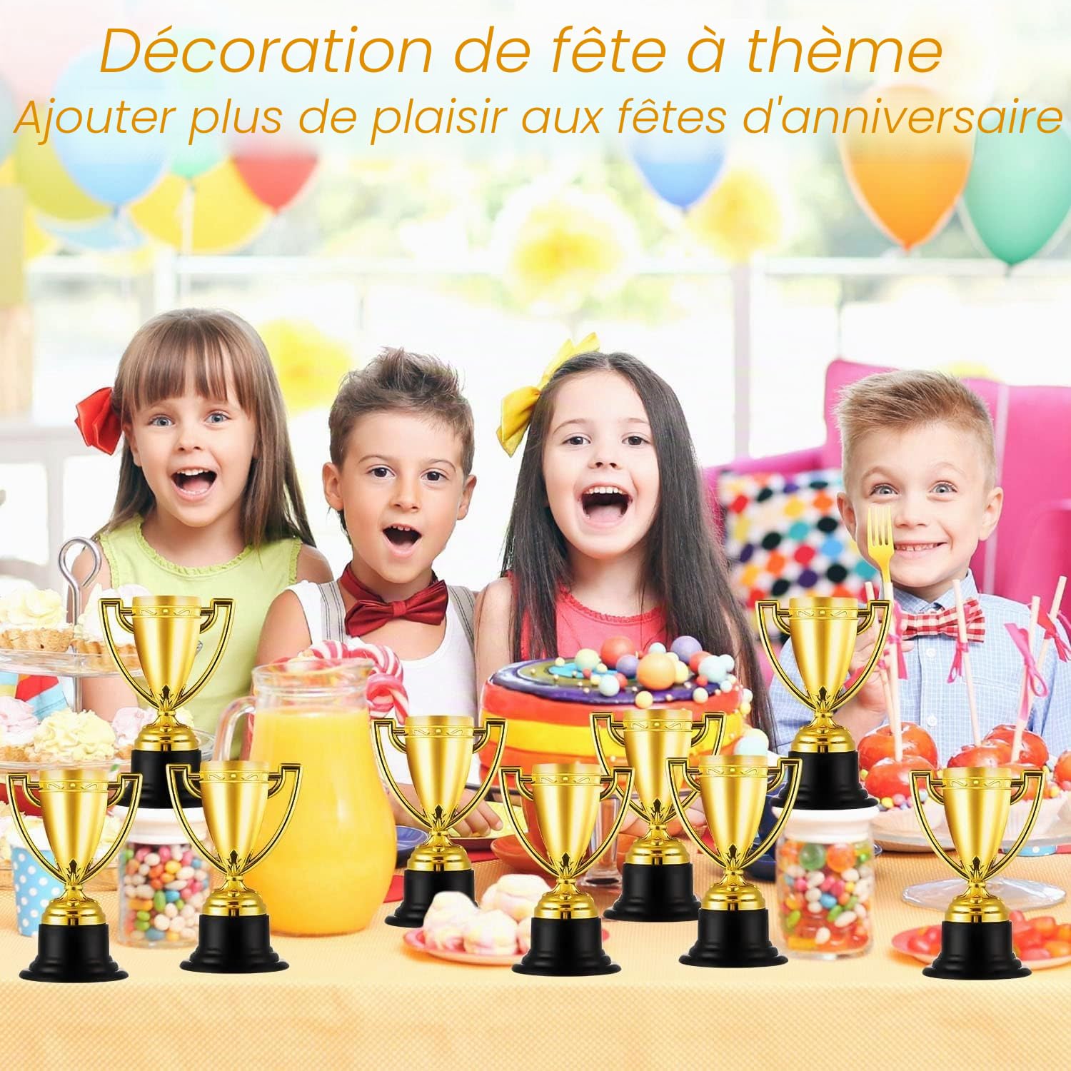 Mini trophées et médailles en vrac pour enfants – Lot de tasses et médailles de sport en plastique léger pour tournoi, récompenses en classe, course amusante, cadeaux de fête, football