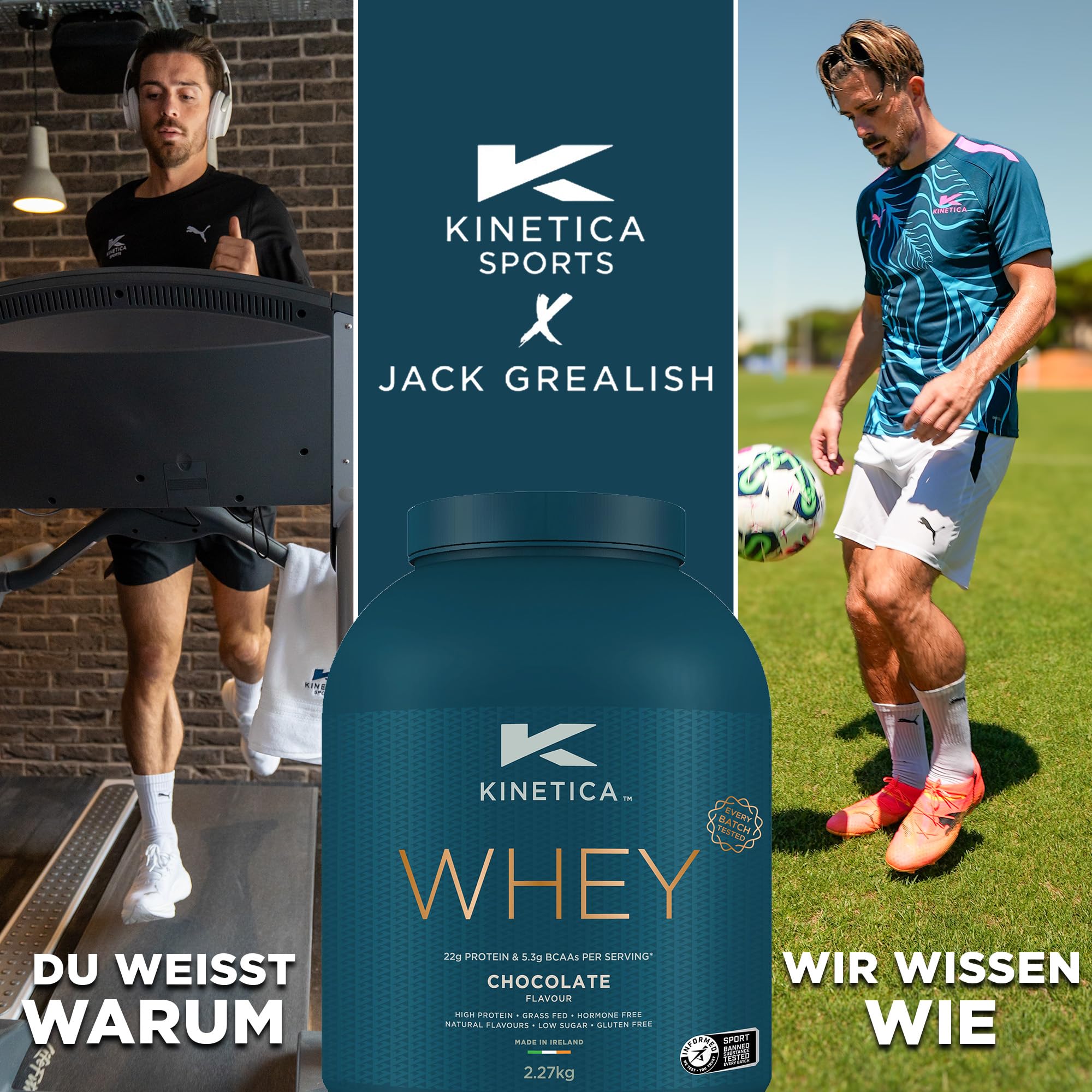 Kinetica Sports Whey Proteinpulver - Schokolade | 22g Protein/Portion, 76 Portionen/2.27kg Packung | Glutenfrei | Optimal für Muskelaufbau & Regeneration | Löst sich gut in Wasser, Milch & Shakes
