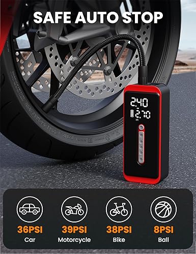 Miniatura 3 de ROTOPATA Inflador eléctrico de neumáticos, compresor de aire portátil de 12 V CC, bomba de aire inalámbrica de 150 PSI con luz LED y medidor de