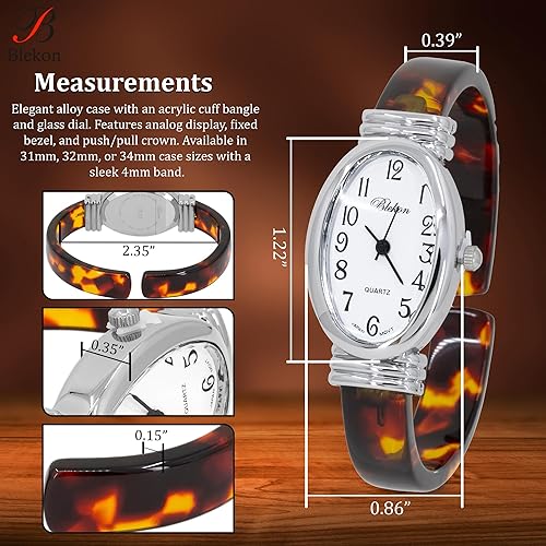 Miniatura 4 de Blekon Collections - Reloj de pulsera para mujer, redondo, ovalado, rectángulo, con forma de caja acrílica, diseño de concha de tortuga