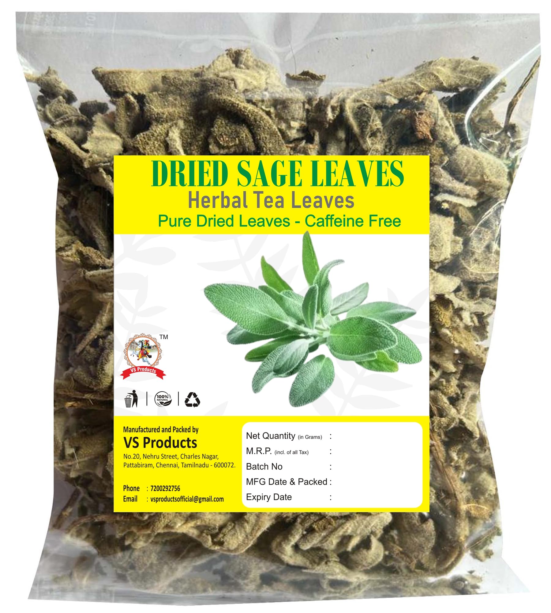 VS Products Sun Dried Sage Leaves, 100g, Anti-Inflammatory, DETOX Tea, Rich in VIT A & C, Herbal Tea Leaf(Pack of 1 X 100gm) (B0CCDLGMB3) Amazon Price History, Amazon Price Tracker