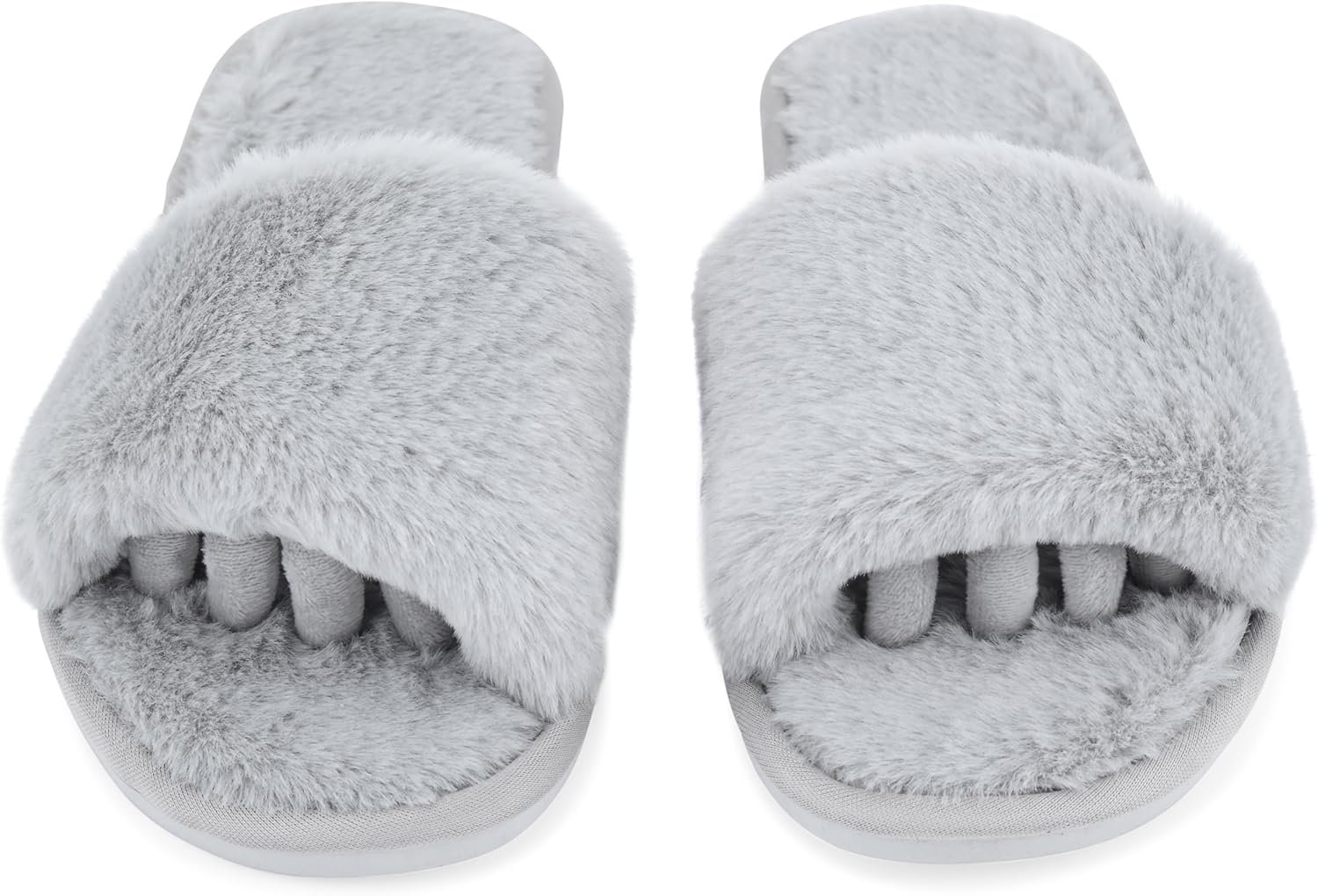 Pedi Couture Fuzzy House Slippers for Women - Soft & Comfortable Womens Slippers with Open Toe Separators - Cute All Day Wear Casual Slip on Ladies Footwear for Indoor & Outdoor