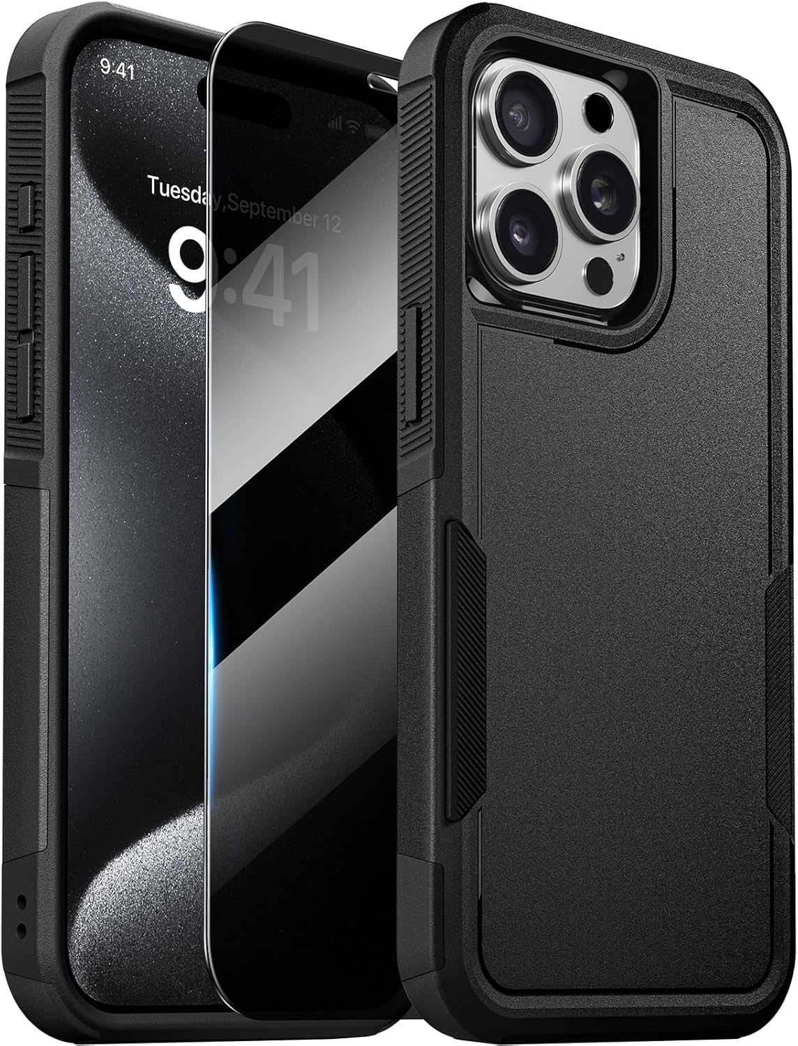 Diaclara Designed for iPhone 15 Case with Stand, [with Privacy Screen Protector] [Anti Spy] [Military Grade Drop Protection] Heavy Duty Full-Body Shockproof Phone Case, Clear