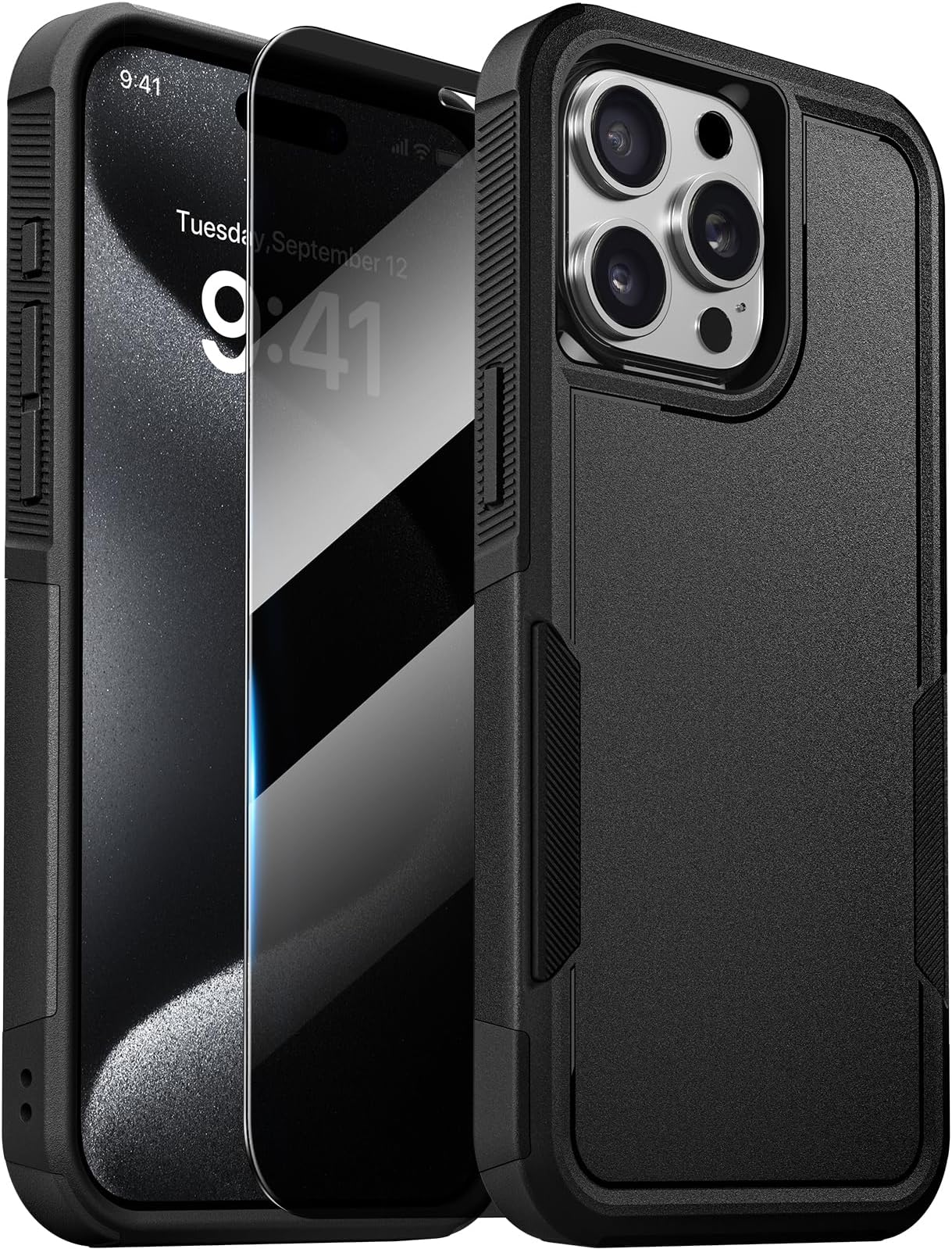 Designed for iPhone 15 Pro Max Case, [with Privacy Screen Protector] [Anti Spy] [Military Grade Drop Protection] Heavy Duty Full-Body Shockproof Phone Case, Black