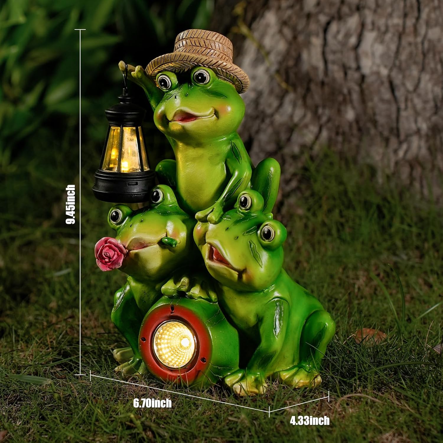 Solar Frog Family Garden Statue Figurines with Lantern & LED Light – Cute Solar Yard Decor for Lawn, Patio & Outdoor Pathway(Family Frogs) - Image 6