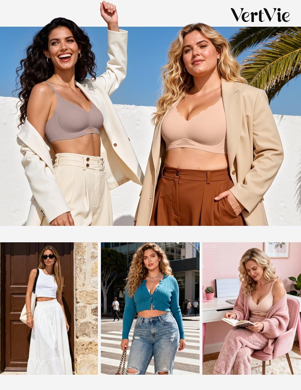 Vertvie Bras for Women Wireless Comfortable Push Up Bra Scalloped Seamless Full Coverage No Underwire Supportive T Shirt Bras - Image 5