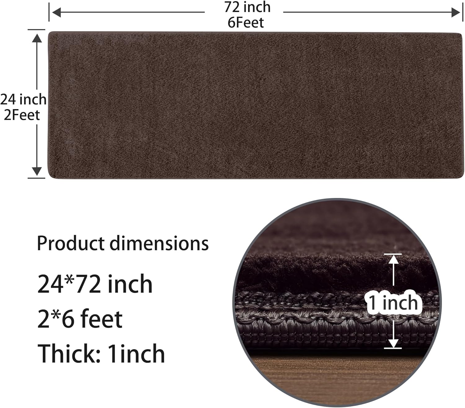 PURE ERA Runner Rug for Hallway 2 x 6 Feet, Non Slip Hallway Runner with Self Adhesive Backing, Washable Carpet Runner Ultra Plush for Bedroom Living Room Kitchen Area Rugs Reusable Dark Brown