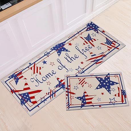 4th of July Kitchen Mats Independence Day Patriotic Kitchen Rugs for Floor...