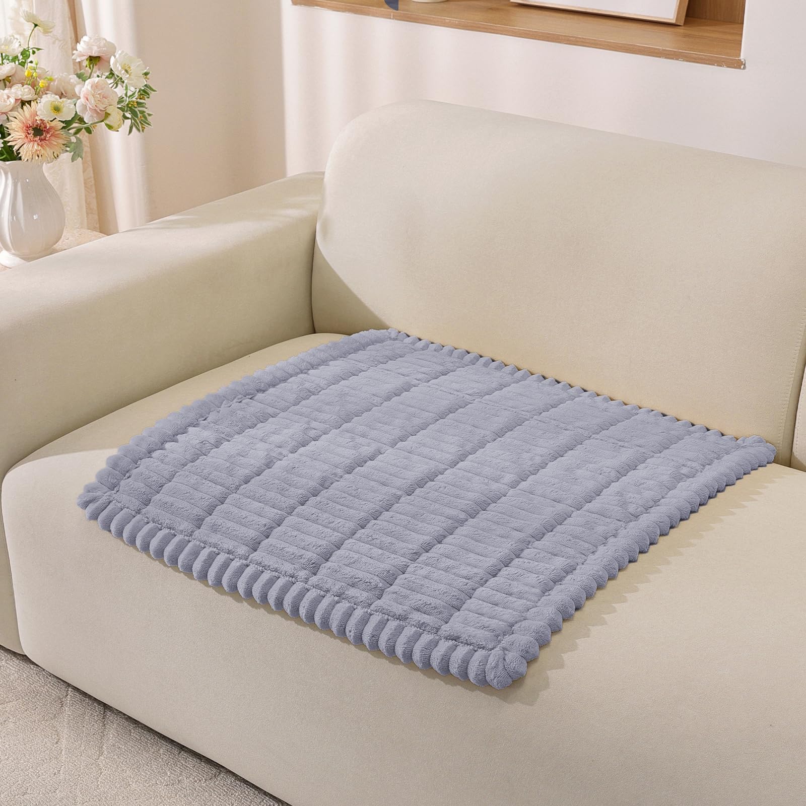 MAXIJIN Flannel Armrest Cover Washable, Soft Thick Sofa Cover 1 Seater, Armchair Covers for Dogs, Backrest Covers Furniture Slipcovers, Fuzzy Pads for Pets and Kids (Light Grey, 90 * 90 cm)
