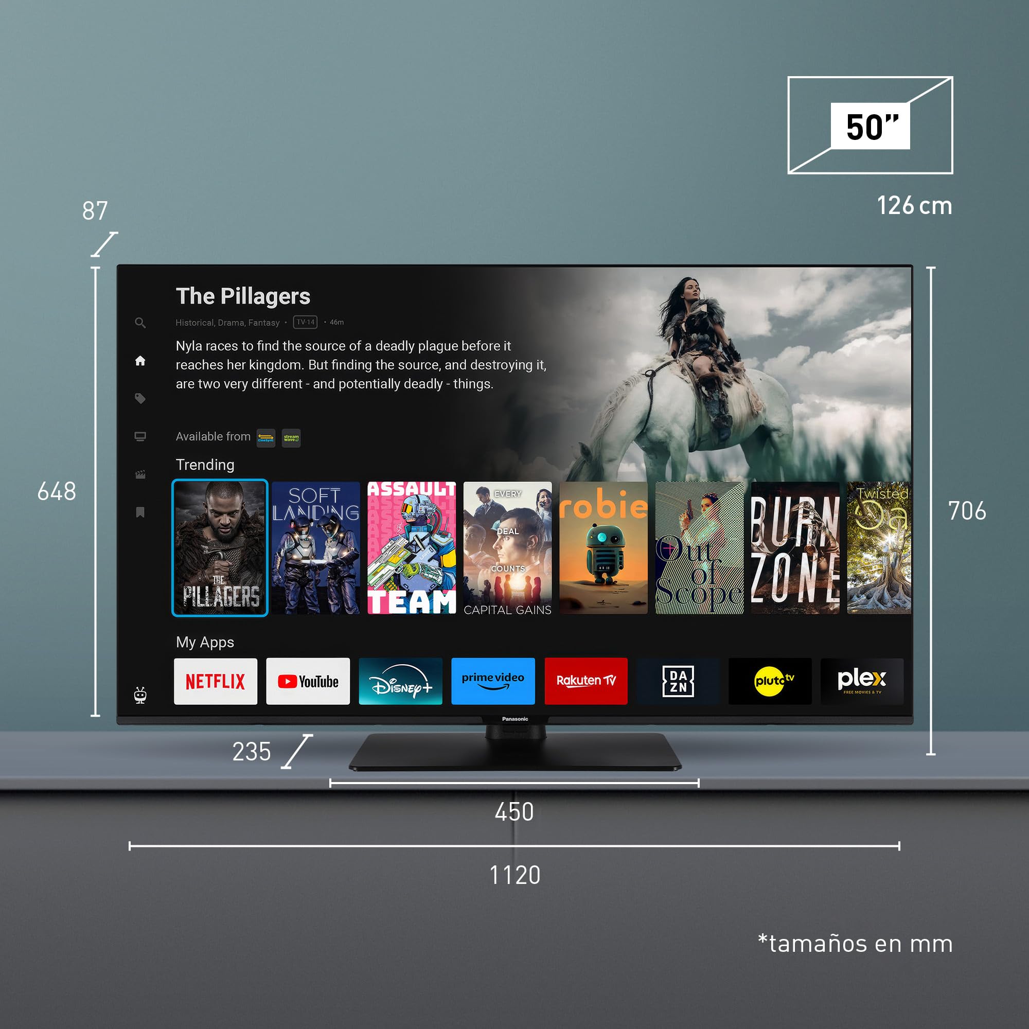 Panasonic TB-50W61AEZ, Serie W61, Smart TV LED 4K Ultra HD de 50 Pulgadas, 2025, TiVo, Dolby Vision y Atmos, Modo Juego Plus, Alexa y Control por Voz de Google, Negro