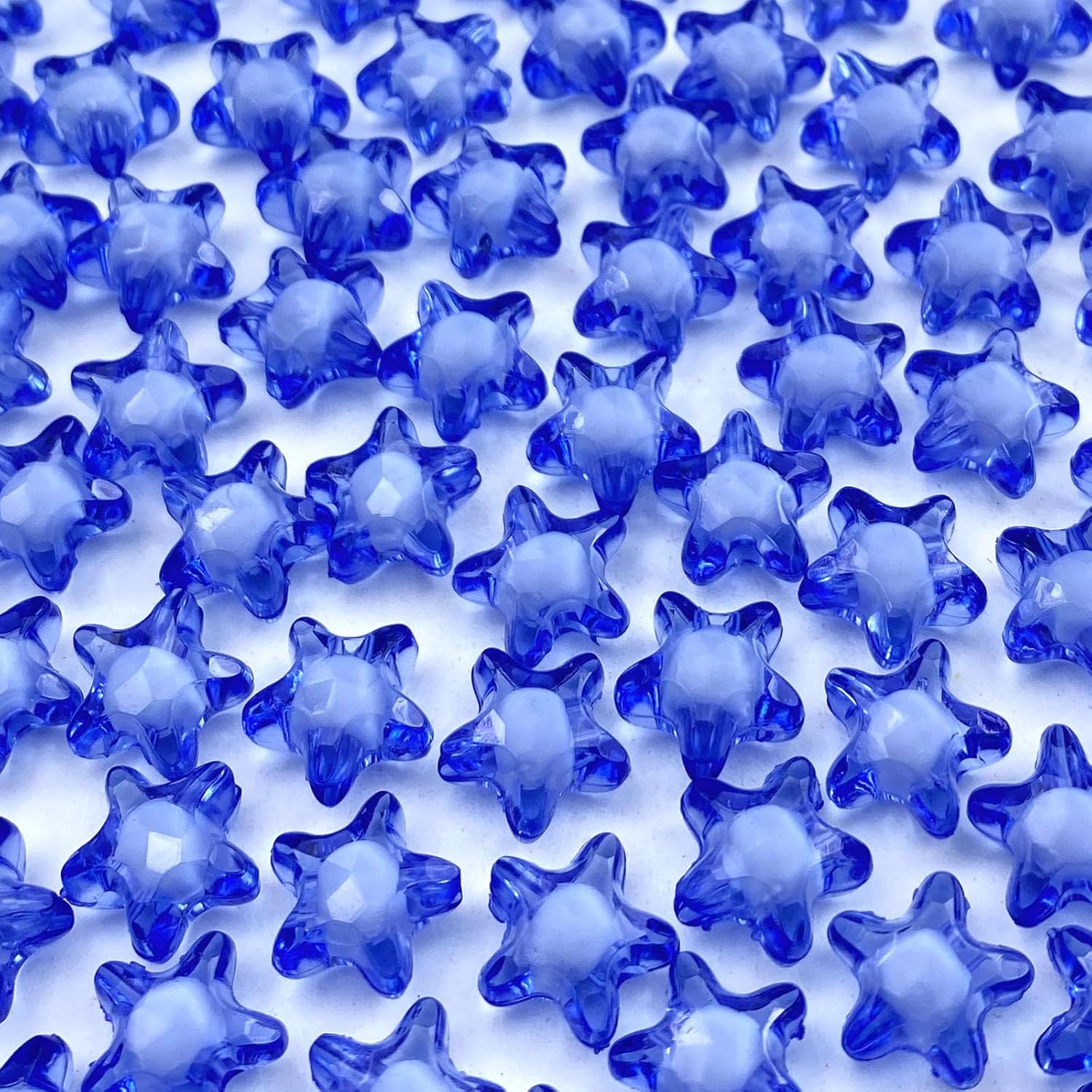 Jmassyang 220 Pcs 11mm Acrylic Star Pony Beads Colorful Clear Loose Spacer Plastic Beads for DIY Necklace Earrings Lanyard Jewelry Making Home Decoration(Blue)