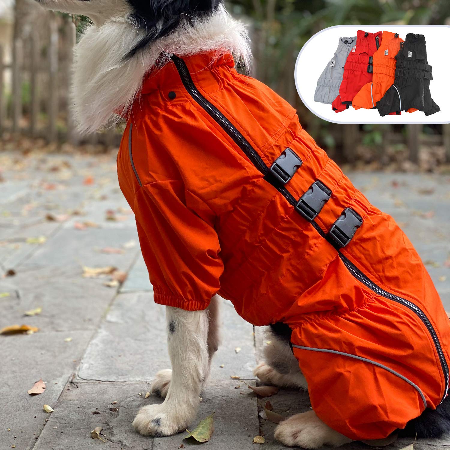 wasserdichte Hundejacke, leichte reflektierende Sicherheits-Hunderegenjacke, Winddichte und schneesichere Hundeweste für kleine, mittelgroße und große Hunde. Orange 5XL