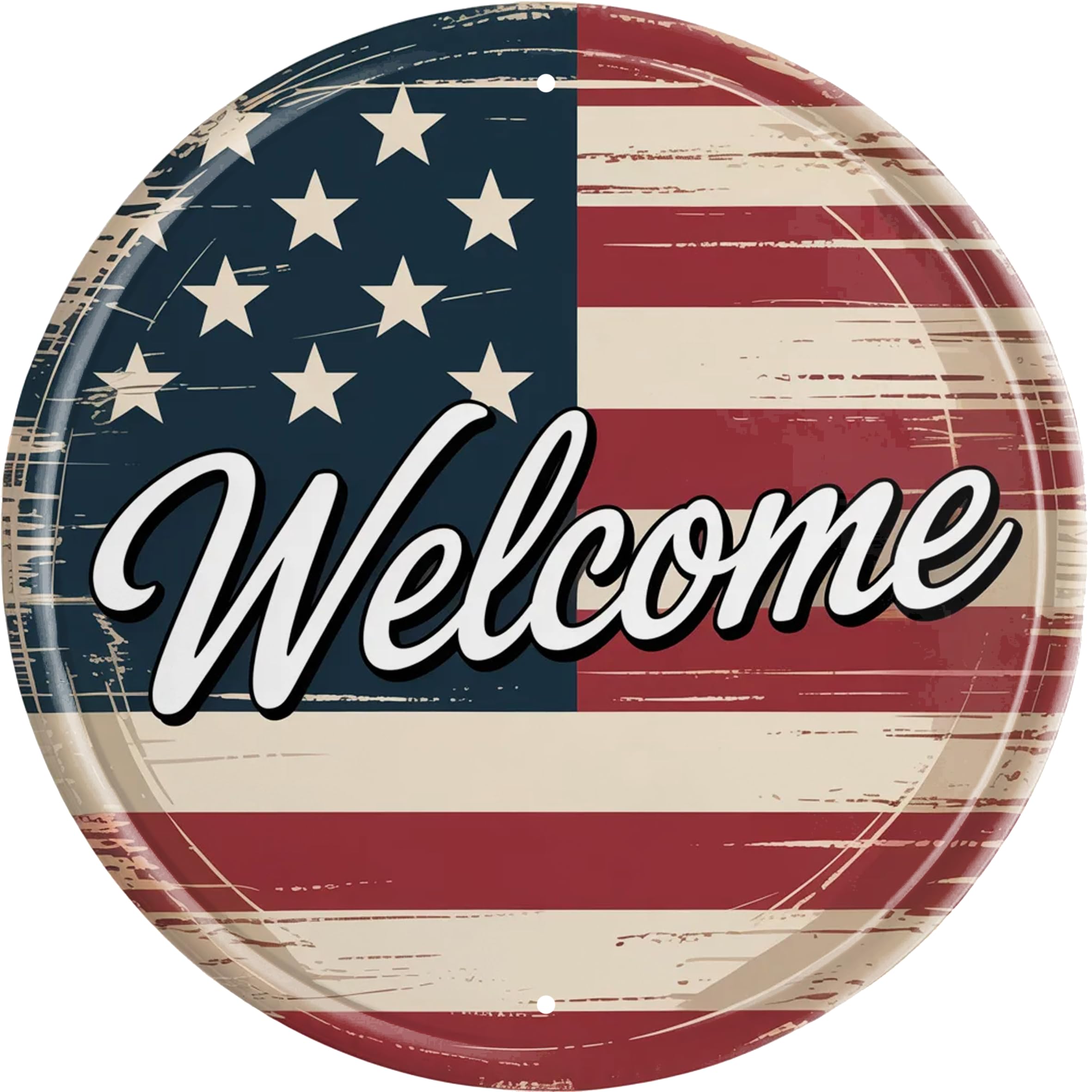 Welcome Metal Sign 8x8in Round Rustic Plaque for Entryway Wall Decor Home Gift