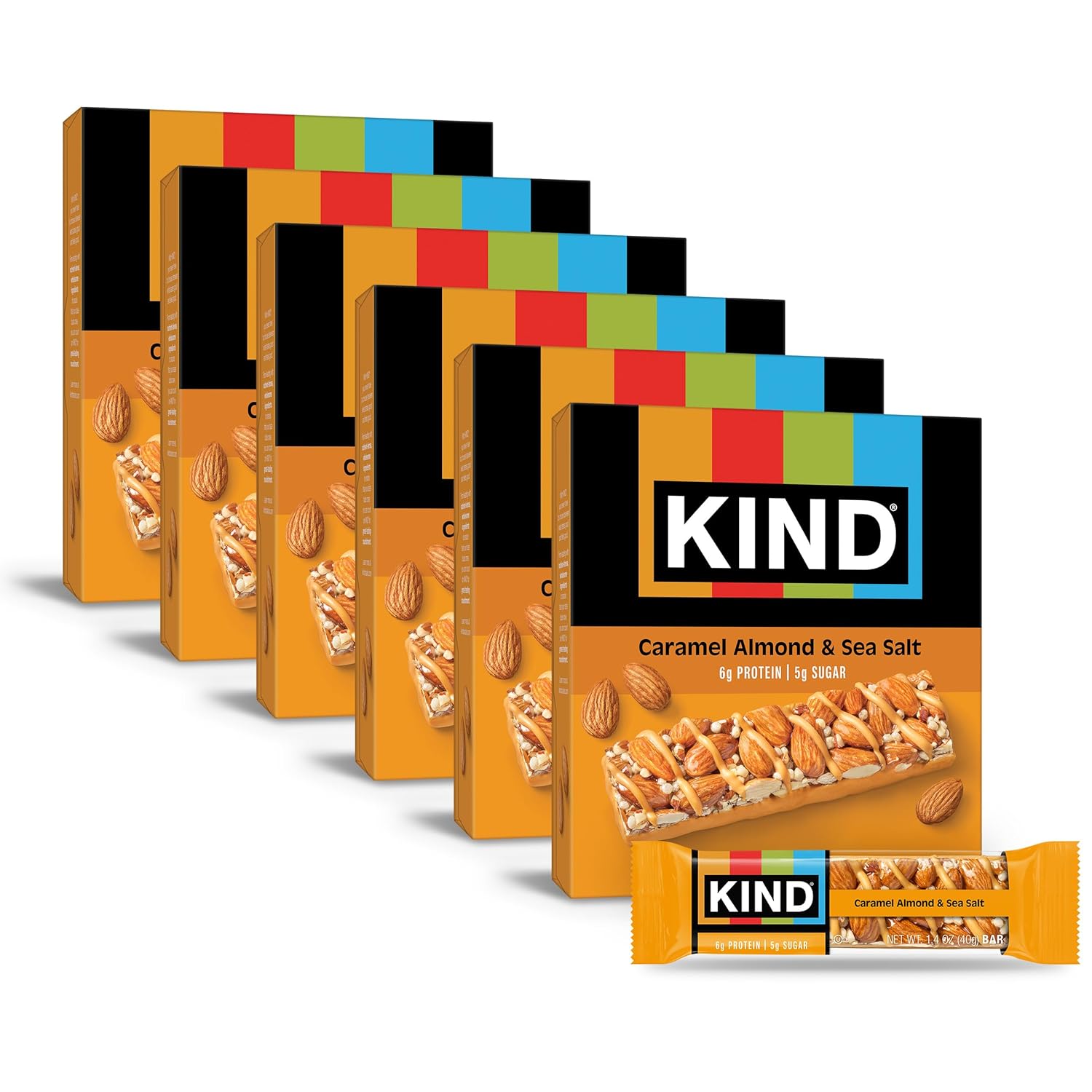 KIND Healthy Snacks Bars, Caramel Almond & Sea Salt, Gluten Free, Low Sugar, High Fiber Snacks, 6g Protein, 36 Count