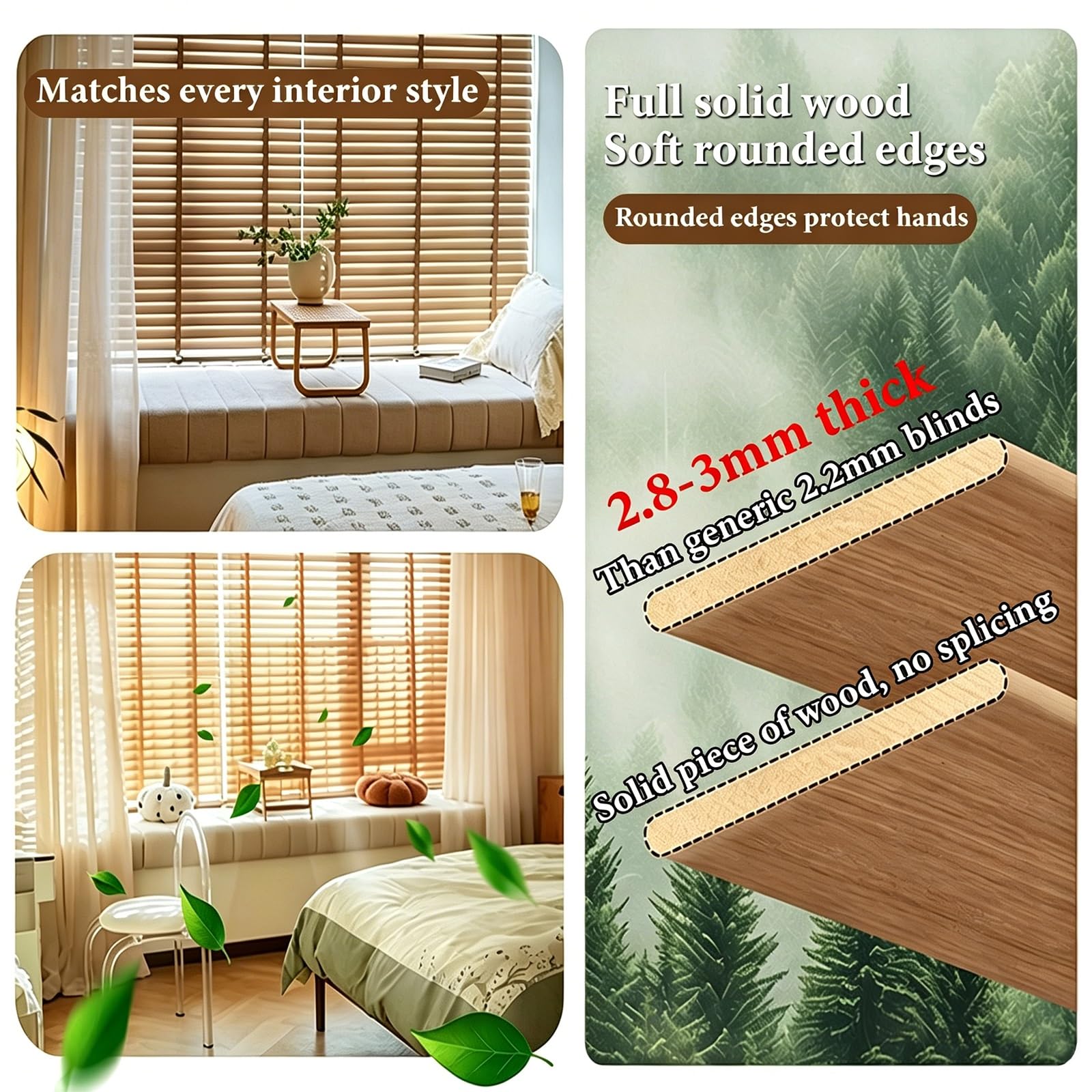Fenster Jalousien Innen Fensterrahmen Sonnenschutz Fenster Innen mit 5 cm Lamellen Wasserfeste Sichtschutz Holzjalousie für Zuhause Büro Ausstellungsraum Geschäft(W45xH39in)