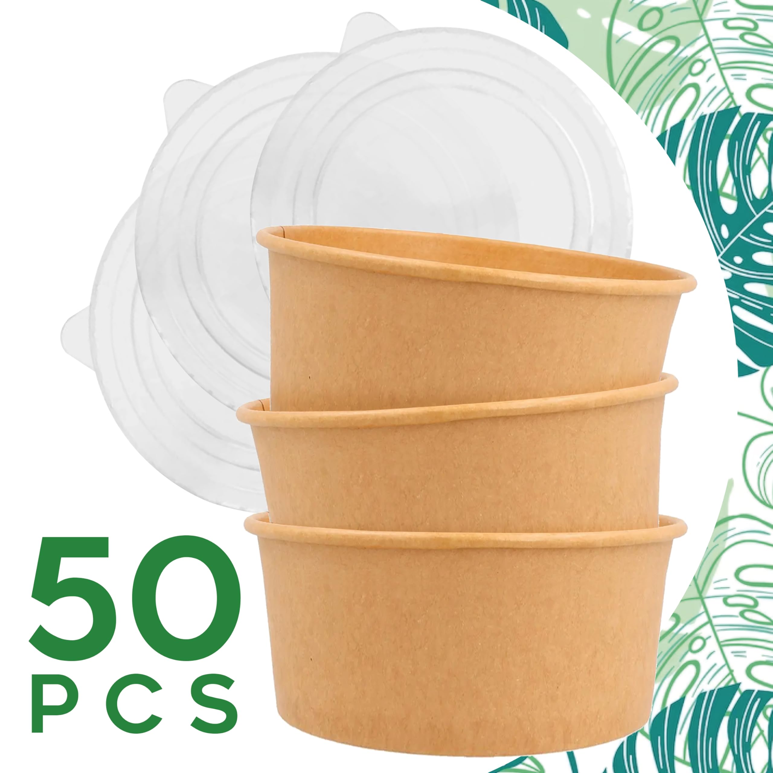 Ciotole di Carta 1000 ml con Coperchio Compostabili Biodegradabili Monouso diam. 14,8 cm