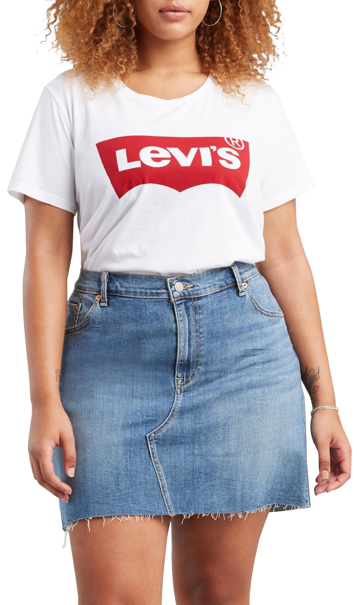 Levi's Women's Plus Batwing White Plus Size Perfect Tee T-Shirt, Batwing Logo