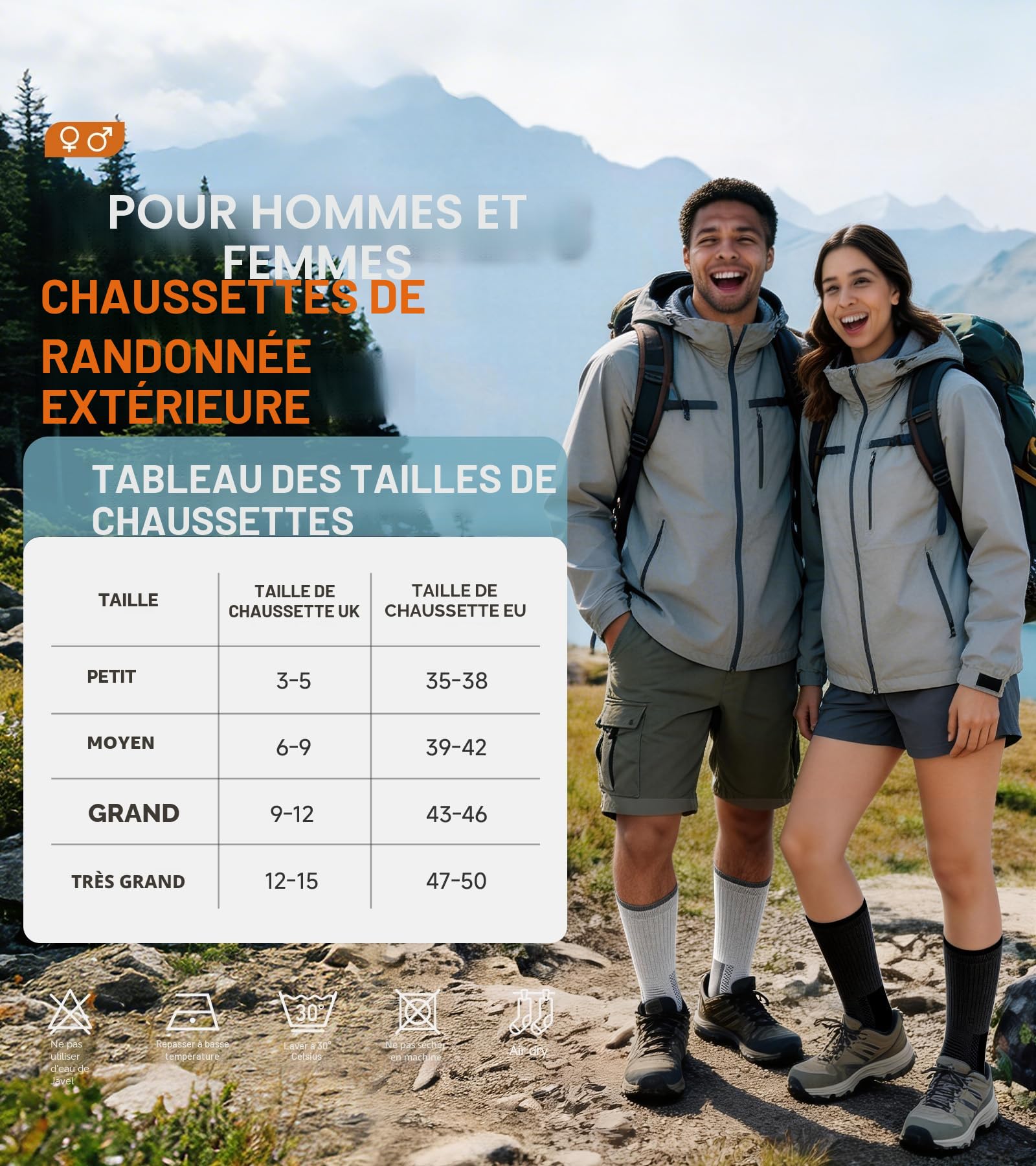 TANSTC Chaussettes de Randonnée en Laine Mérinos pour Femme Anti-ampoules Respirantes 3 Paires