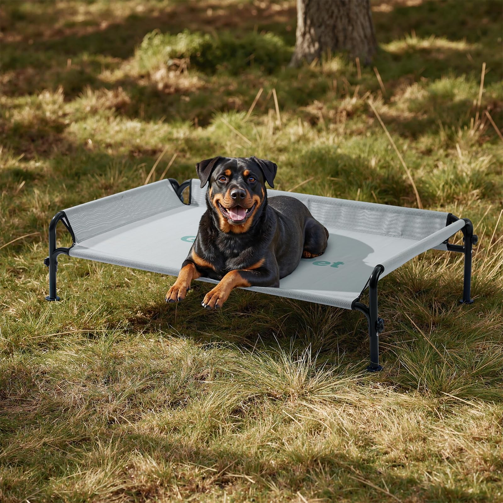 Gardner Pet Letto Rialzato per Cani Taglia Grande e Media, Brandina Traspirante da Esterno e Interno, Cuccia Estiva Resistente ai Graffi per Cani, Struttura in Metallo Robusta-(Grigio, L)