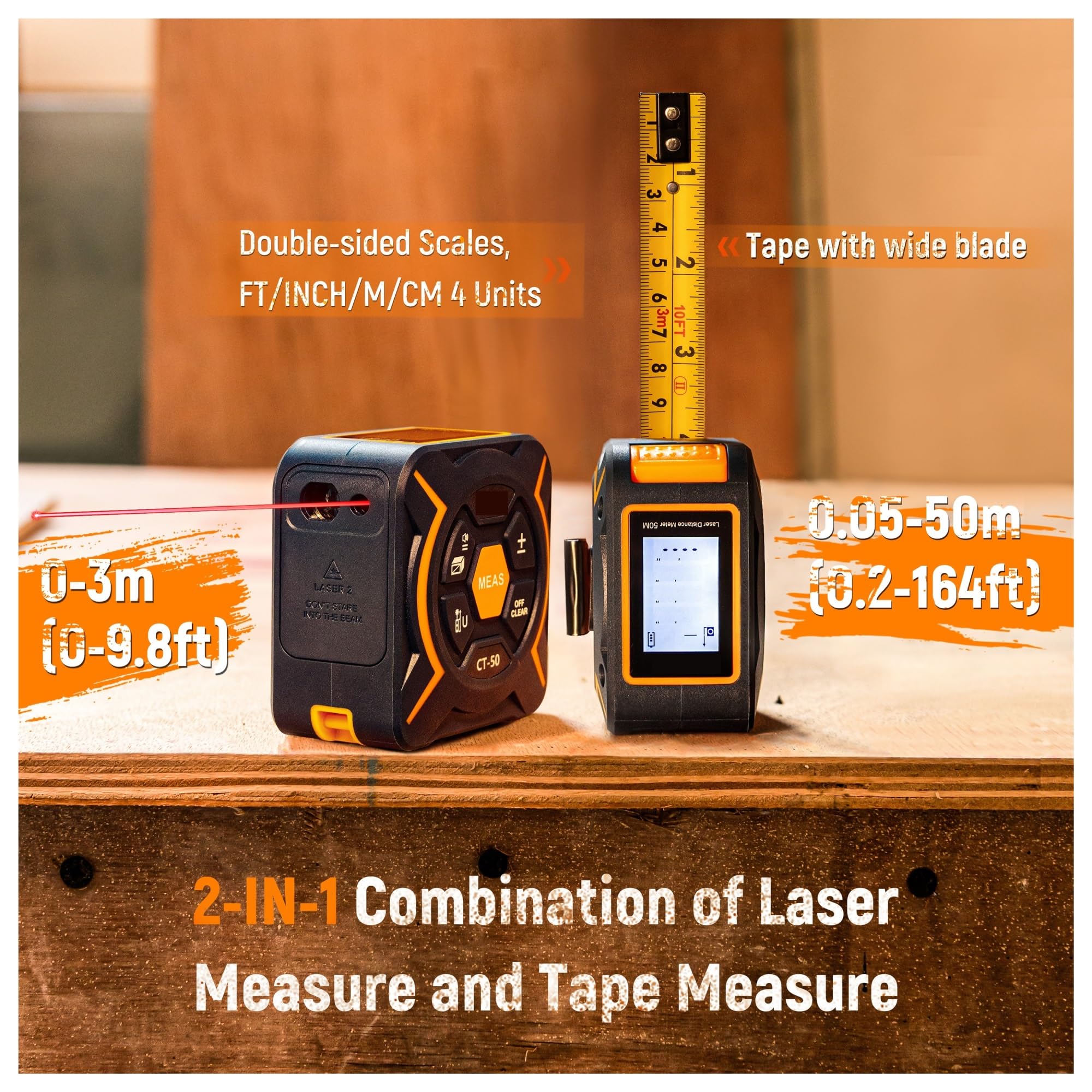 Medidor de área de terreno Cinta Métrica Medidor De Distancia De 50 M 2 En 1 Cinta Métrica Retráctil De Telémetro Digital De Alta Precisión Mide distancia, área y volumen