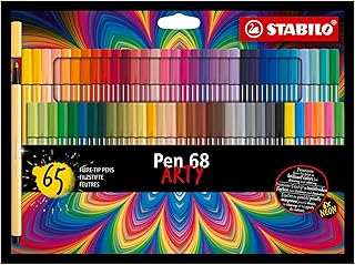 Premium Fiber-Tip Pen Pen 68 - ARTY - Pack of 65 - Assorted Colors, Coloring Felt Tip Marker, Fine Point, 1mm Tip