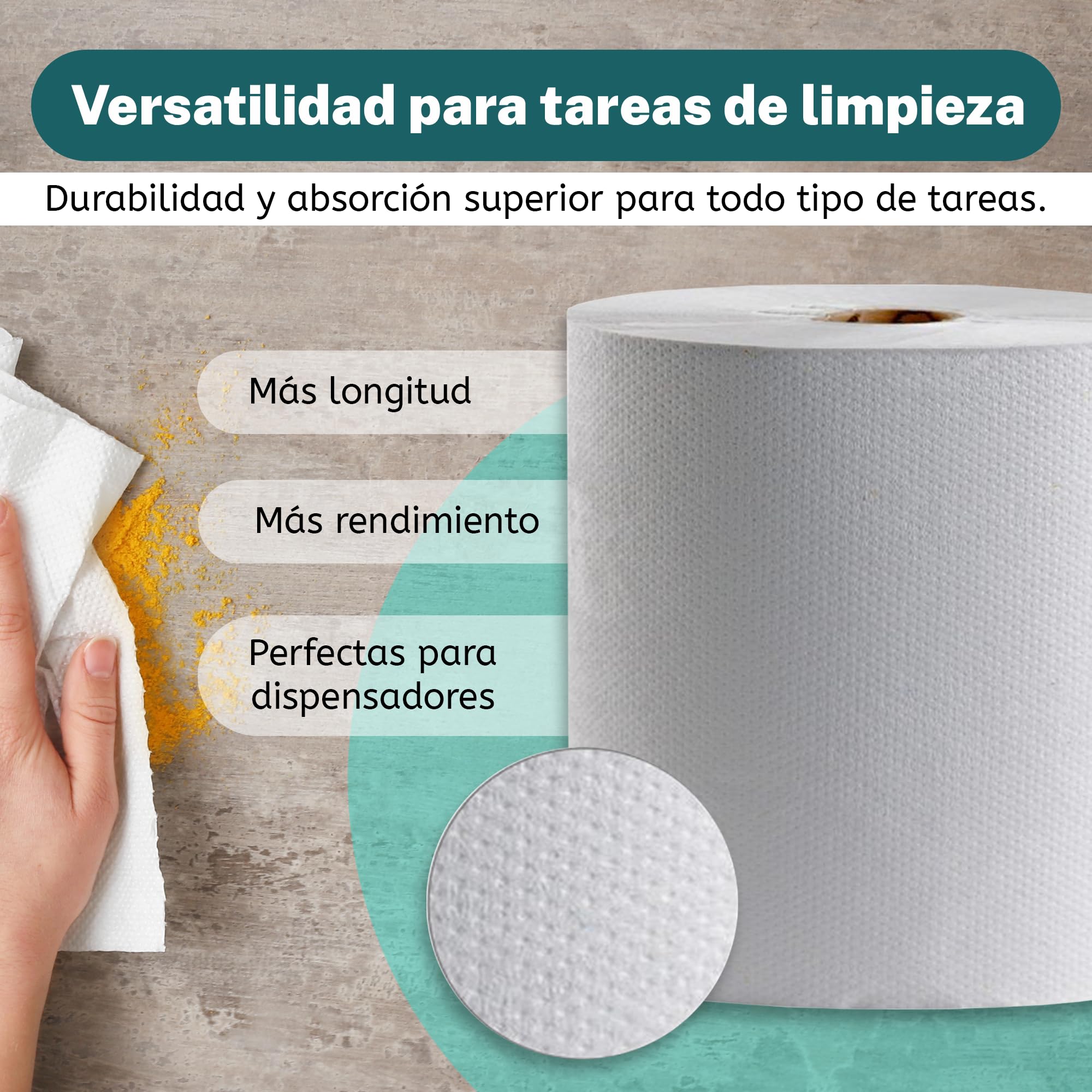 Rollo Mecha Laminado - 6 Unidades de Papel Secamanos Industrial de Celulosa Grande - Chemine Blanco Zig Zag - Bobina para Limpieza Doméstica o Industrial (110)
