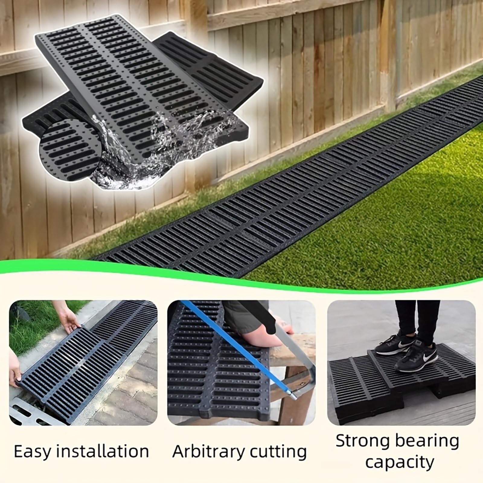 Drenaje para construcción Tablas de plástico para cubrir zanjas, grandes, para exteriores, kit de drenaje de zanja rectangular, rejilla de drenaje para alcantarillado, cortadas a medida.(600x400x30mm)