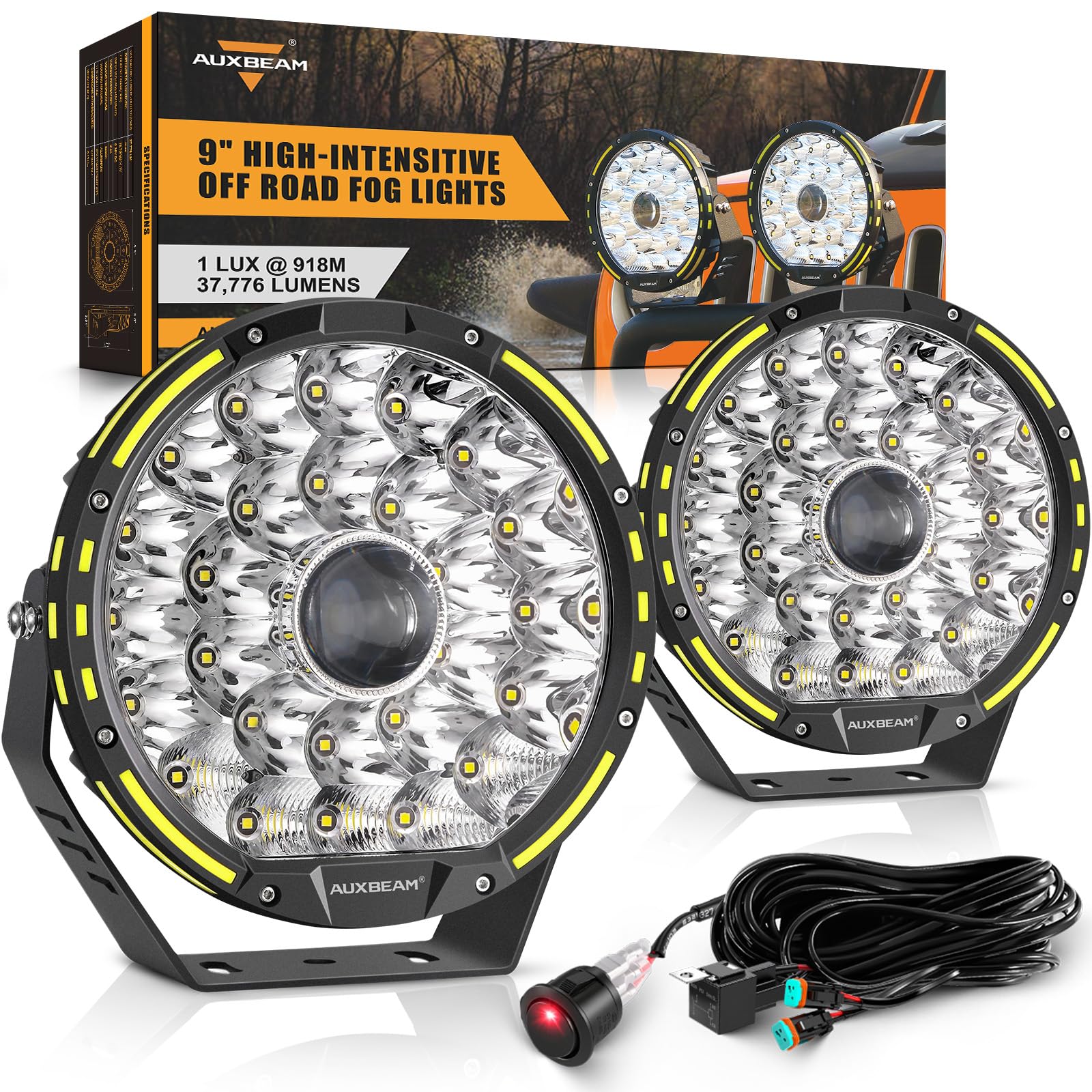 360-PRO Series 9 Inch Round Off Road Lights, 270W LED Driving Lights 37776LM Spot Flood Combo Light Bar, Auxiliary Light Pods Bumper Work Lights Offroad Lighting
