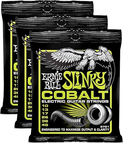 Ernie Ball 2721 Cobalt Regular Slinky Cuerdas de guitarra eléctrica para maximizar la salida y claridad paquete de 3