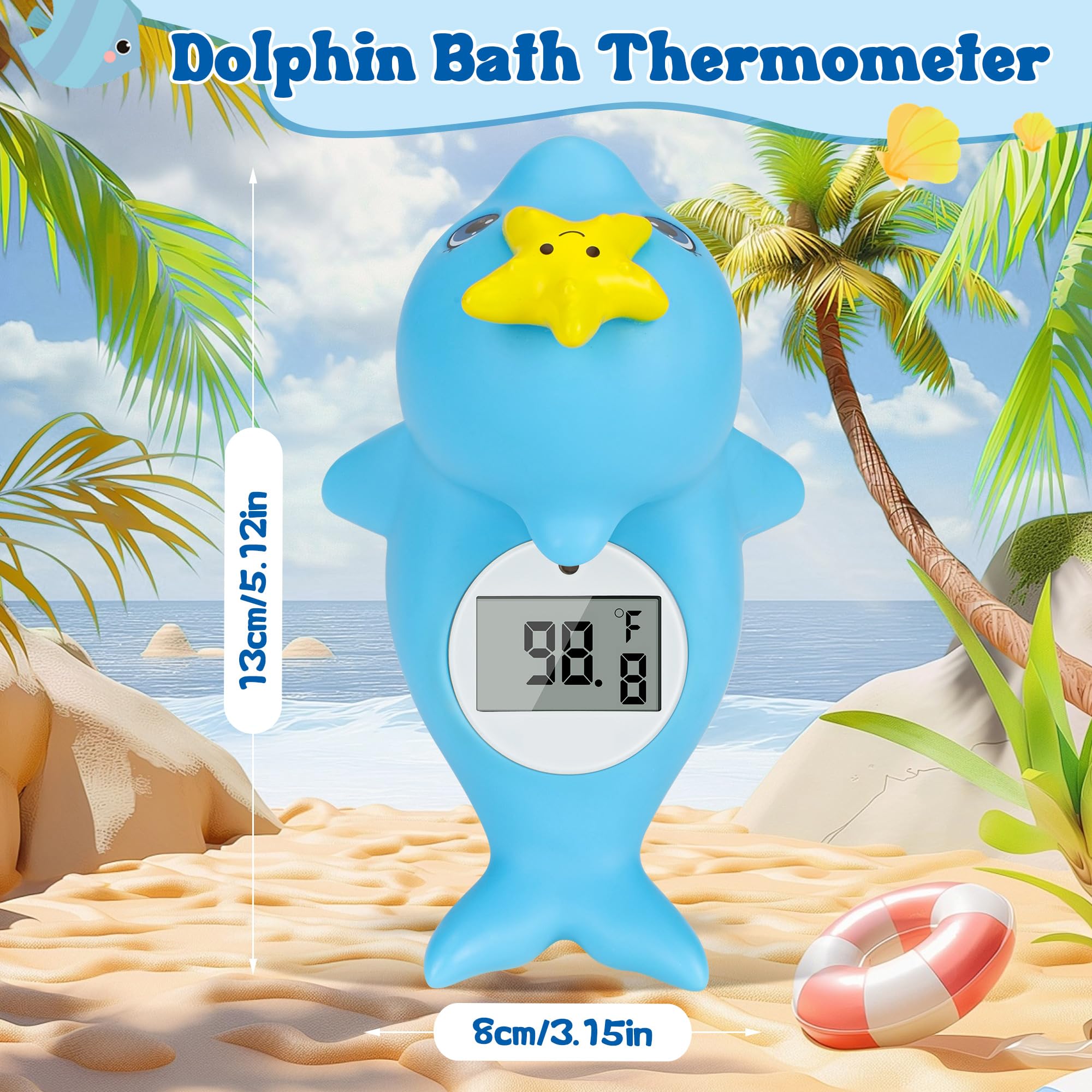 Termómetro de baño para bebé, termómetro flotante de delfín para recién nacidos, monitor de temperatura de baño impermeable con alerta de seguridad de frío y calor, monitor de temperatura del agua