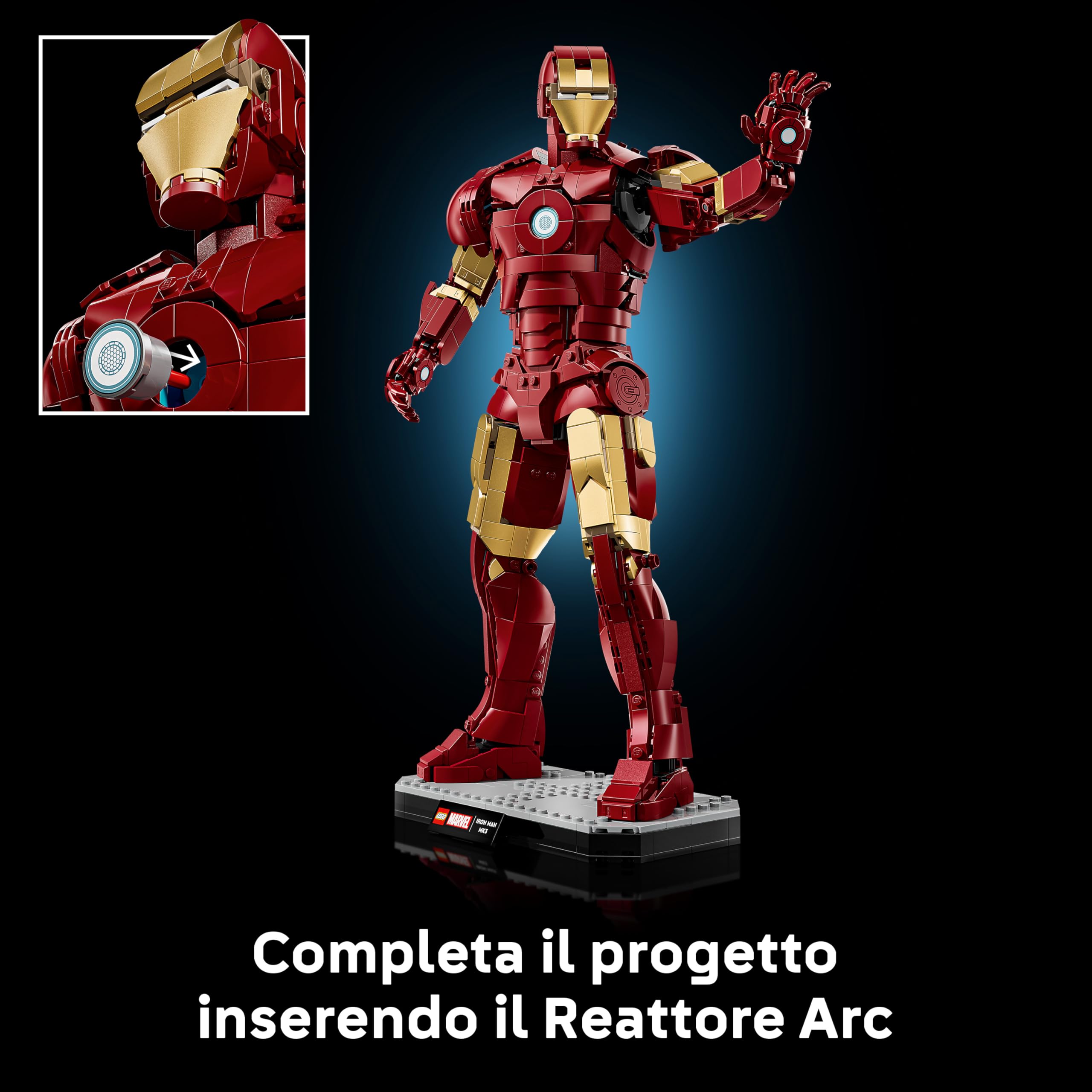 LEGO | Marvel Iron Man Mark 3 Edizione del Collezionista - Kit di Modellismo Action Figure Avengers da Esposizione per Adulti - con Minifigure e Reattore ad Arco - Regalo da Collezione per Fan - 76344