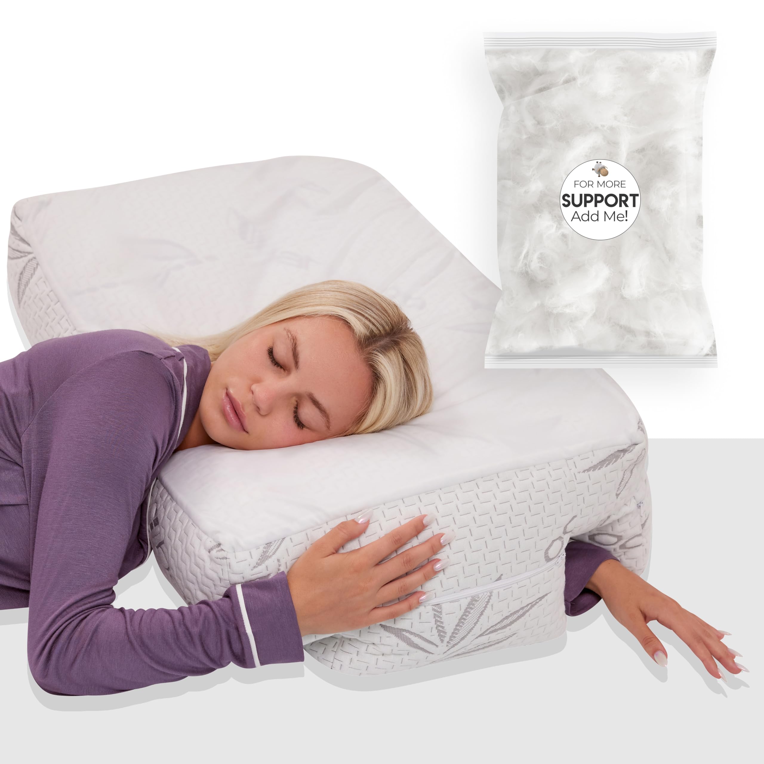 Wife Pillow Combo - Cooling Shredded Memory Foam Arm Pillow White Down Alternative Stuffing Bag - Medium Soft