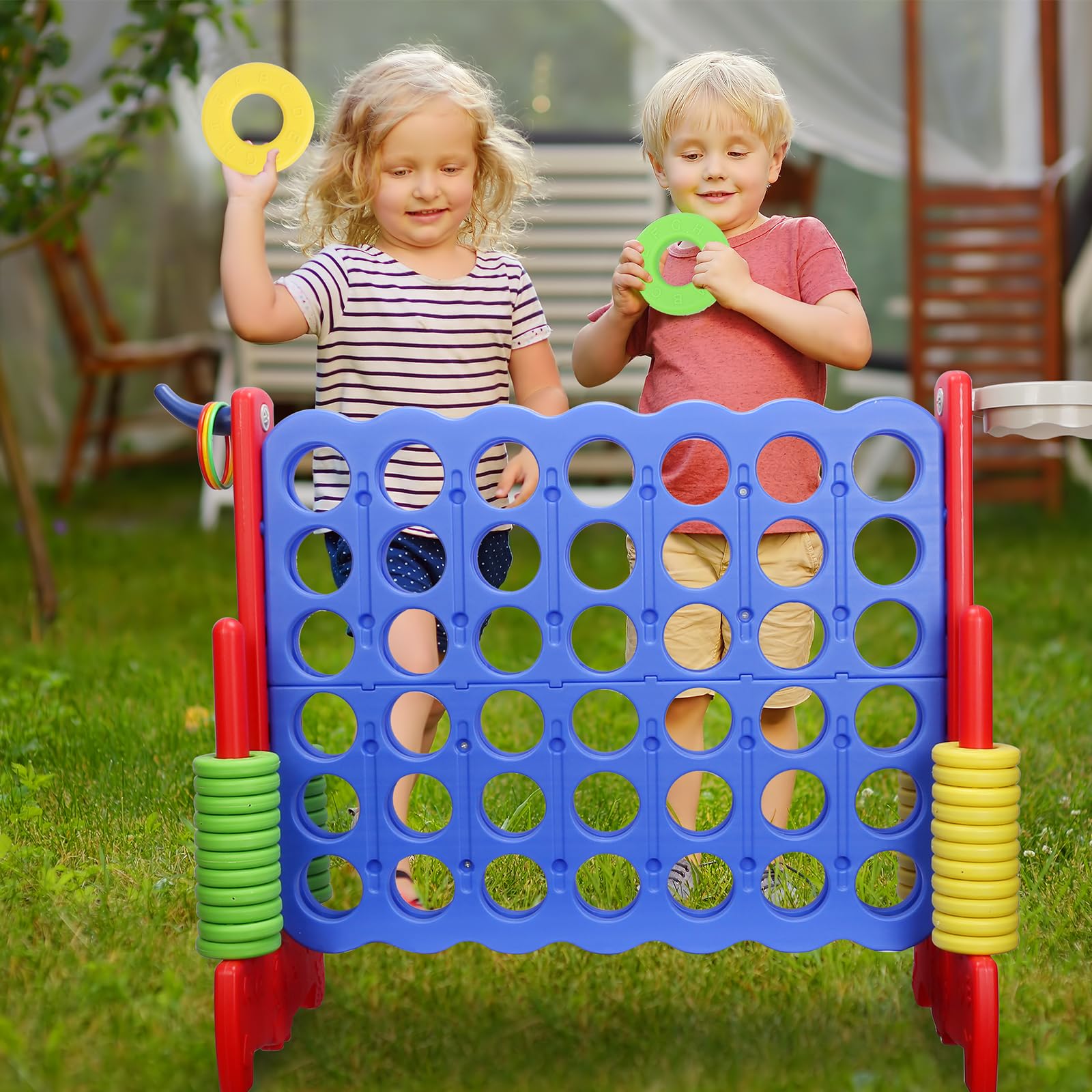Riesiges Vier gewinnt Spiel mit Tragetasche für Familien Partyspiele | 3-in-1-Jumbo-Spiel 4-to-Score für drinnen/draußen mit Schnellverschluss-Schieber Lawn Connect Spiel für Kinder & Erwachsene
