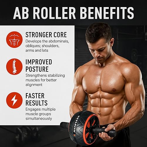 Miniatura 2 de Rueda de rodillo abdominal para entrenamiento abdominal, equipo de entrenamiento portátil para gimnasio en casa, con rodillera