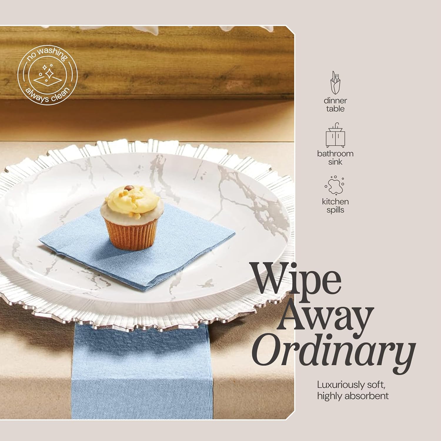 Disposable Cloth-Like Paper Napkins, 200 Pack 13" x 13" Linen-Feel Blue Denim Luncheon Napkins For Wedding, Party, Kitchen Or Bathroom