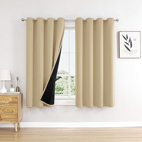 Miniatura 53 de ChrisDowa Cortinas 100% Opacas para Dormitorio con Forro Negro, 2 Capas Gruesas Totalmente Opacas con Aislamiento Térmico y Ojales, Cortinas de